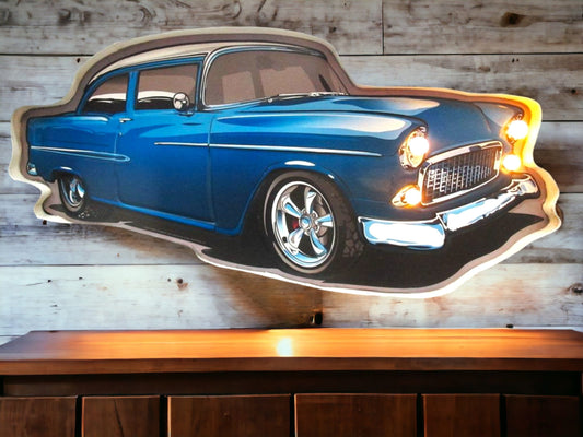 Vintage Blue Classic Car 3D LED Wall Sign - Retro Auto Enthusiast's Light-Up Decor-Osiris Craftworks