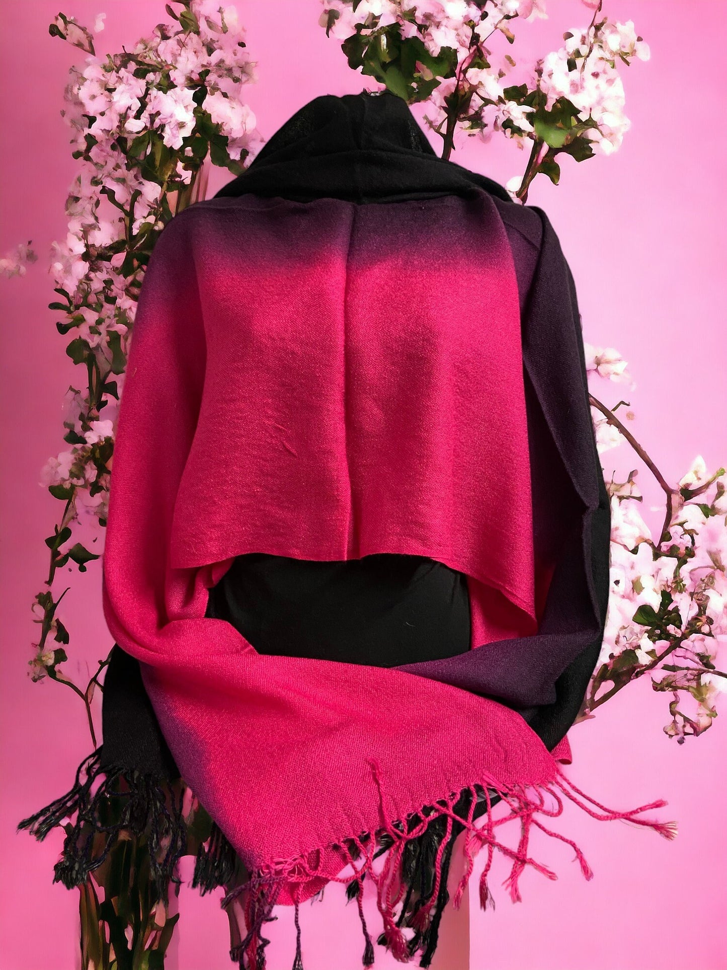 Vibrant Magenta Acrylic Scarf - Luxurious Long Wrap with Fringe, Bold Shawl, Soft and Cosy Fashion Accessory, Stylish Winter Essential