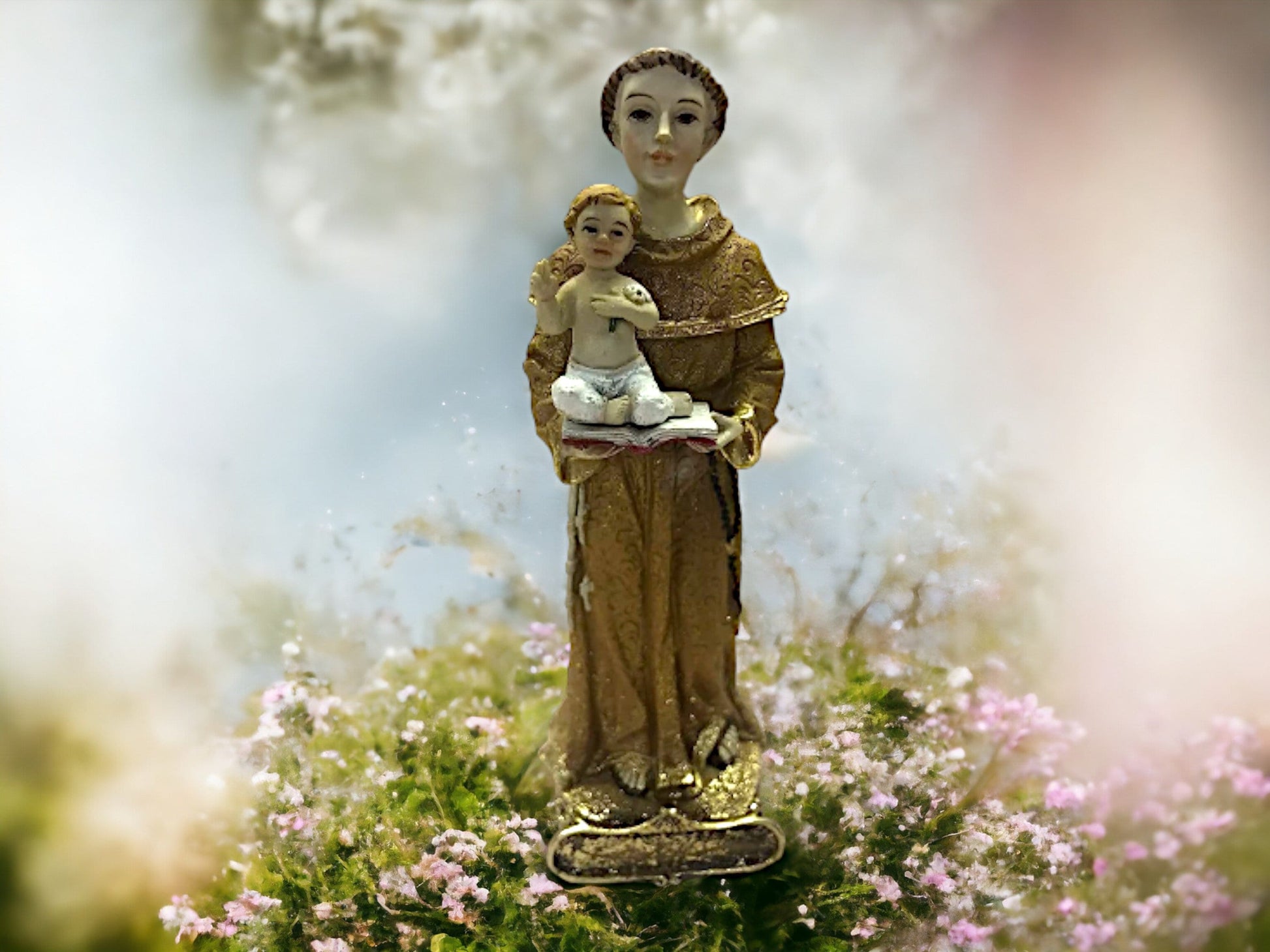 St Anthony with Child Jesus Statue, Catholic Figurine Religious Ornament Sculpture, Spiritual Decor Patron Saint Anthony, Devotional Art-Osiris Craftworks