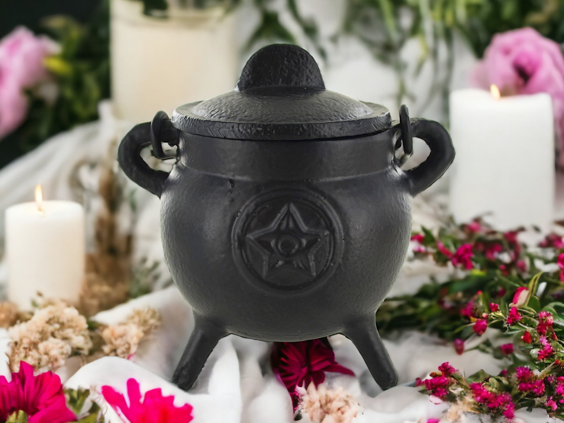 Enchanted Cast Iron Pentacle Cauldron: Ritual Altar Essential, Incense Burner & Spellwork Vessel - Handcrafted Magickal Tool-Osiris Craftworks