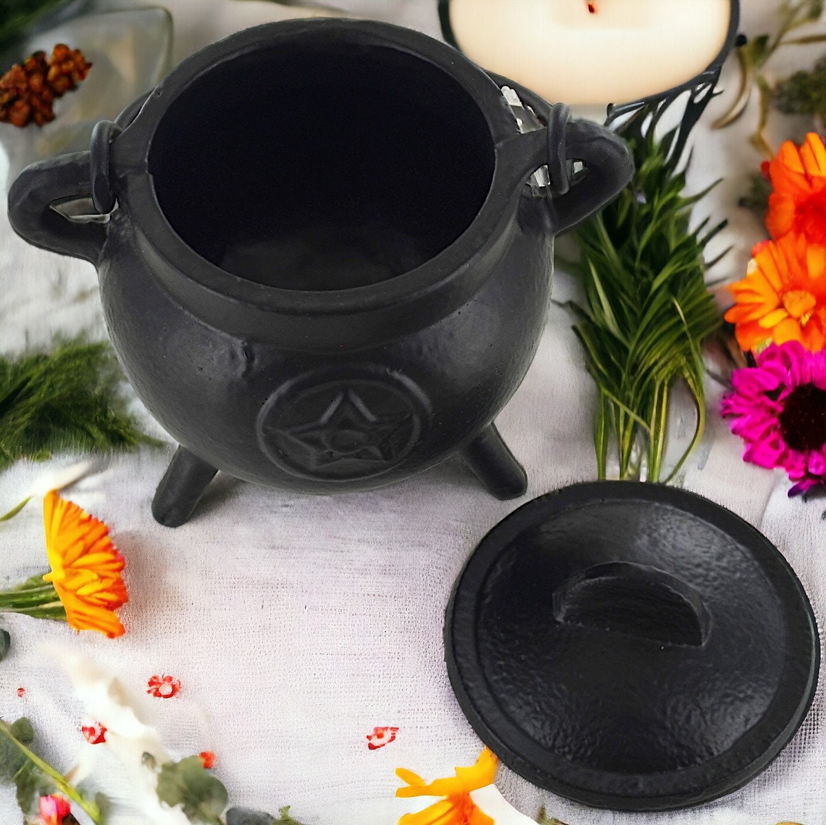 Enchanted Cast Iron Pentacle Cauldron: Ritual Altar Essential, Incense Burner & Spellwork Vessel - Handcrafted Magickal Tool-Osiris Craftworks