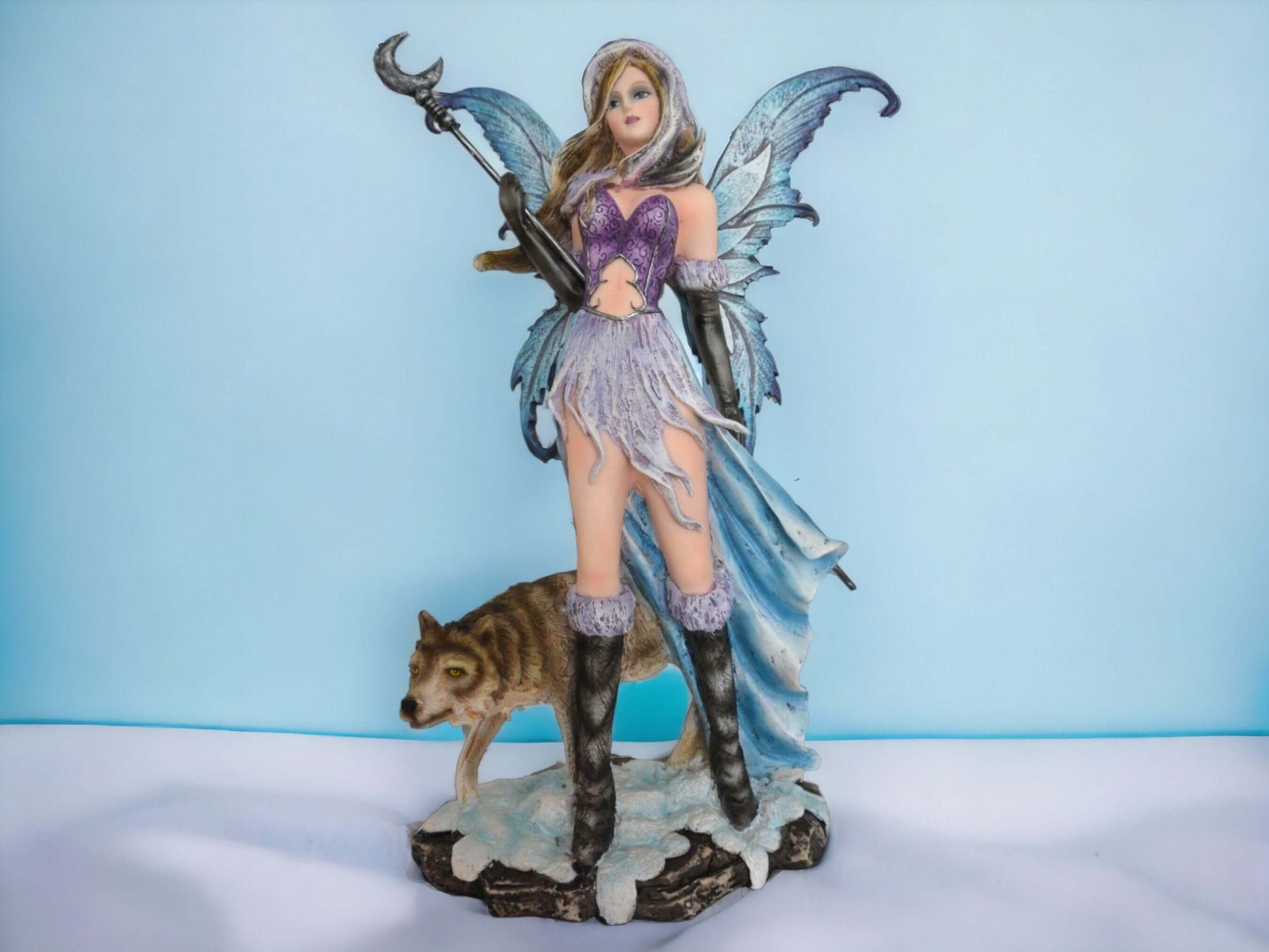 Enchanted Forest Fairy with Wolf Companion Statue - Mystical Resin Figurine for Fantasy Decor-Osiris Craftworks