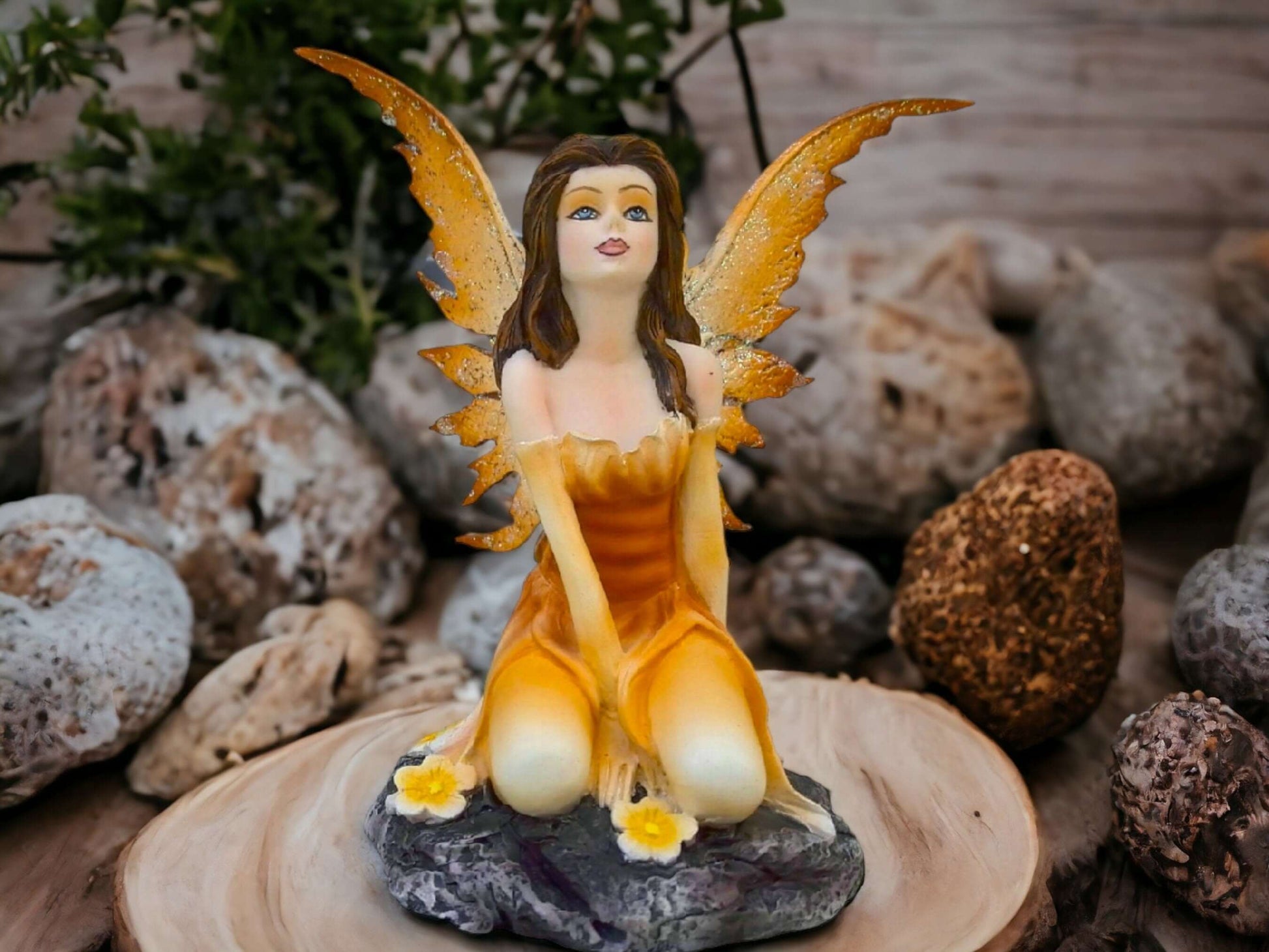 Golden Autumn Fairy Resin Figurine - Sparkling Winged Enchantress Decor, Fantasy Collector's Piece-Osiris Craftworks