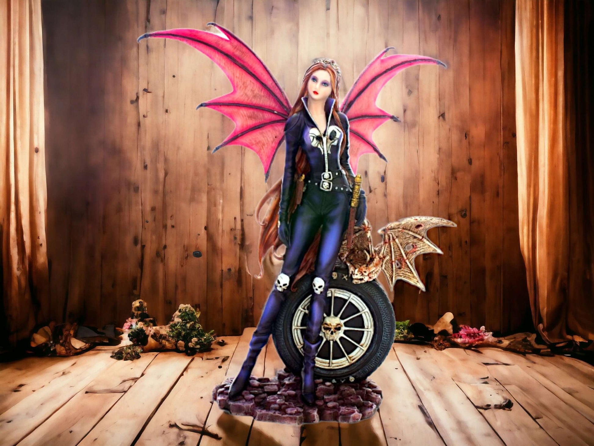 Gothic Biker Fairy Resin Figurine - Dark Fantasy Winged Sculpture, Unique Rocker Style Faerie Decor-Osiris Craftworks