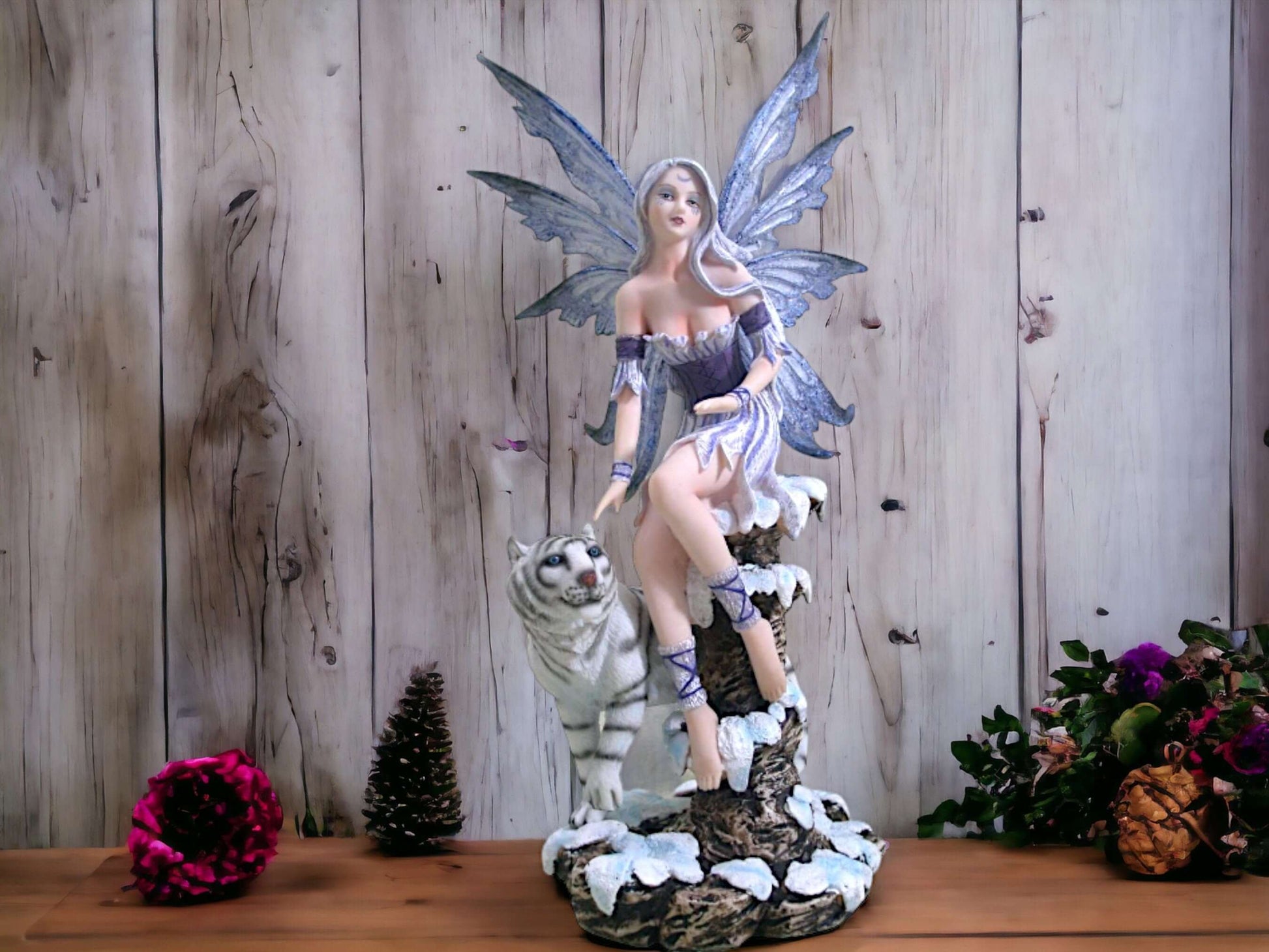 Guardian Grace Fairy and Tiger Companion Statue, Mystical Resin Figurine, Enchanted Forest Decor, Magical Collectible-Osiris Craftworks