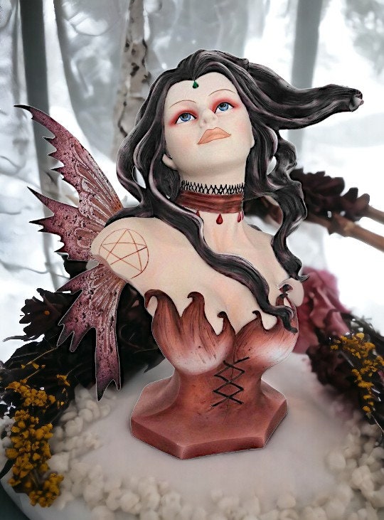 Majestic Morrigan Celtic Goddess Bust - Mythological Resin Sculpture - Enigmatic Pagan Decor - Artisan Crafted Figure