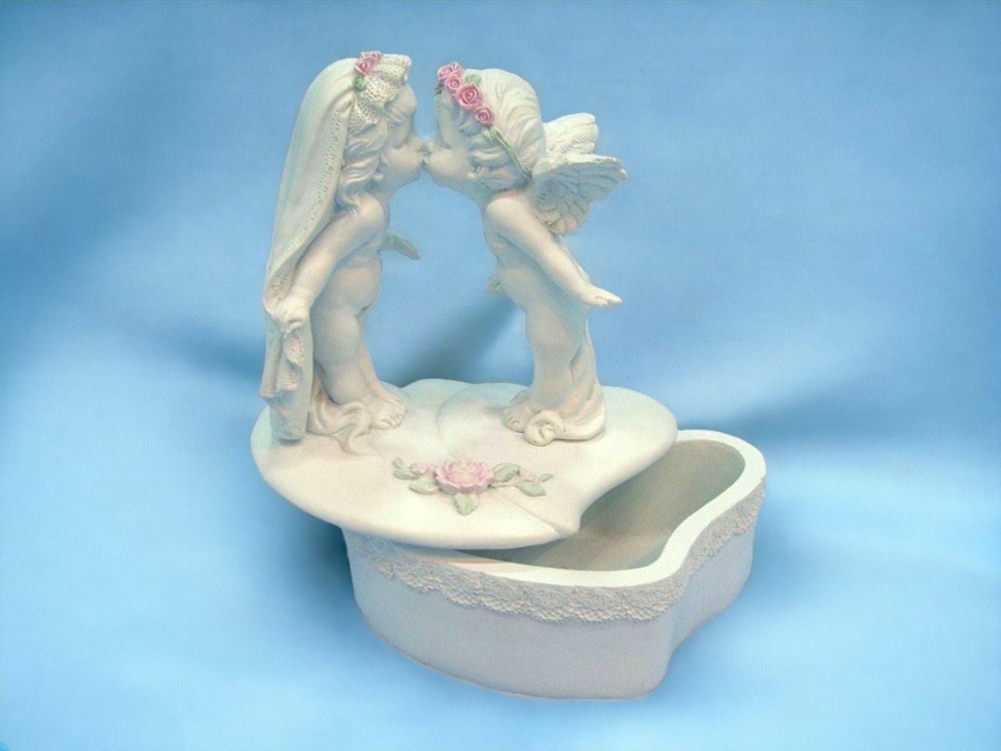 Angelic Kiss Trinket Box - Cherub Figurines on Heart-Shaped Keepsake Box, Romantic Decorative Storage, Resin Crafted-Osiris Craftworks