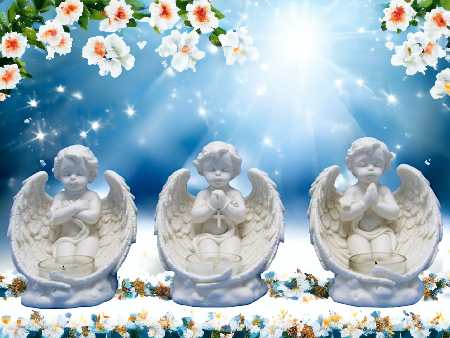 Divine Elegance Angel Cherubs Trio - Resin Crafted Candle Holders for Serene Home Decor, Spiritual Ambiance, and Thoughtful Gifting-Osiris Craftworks