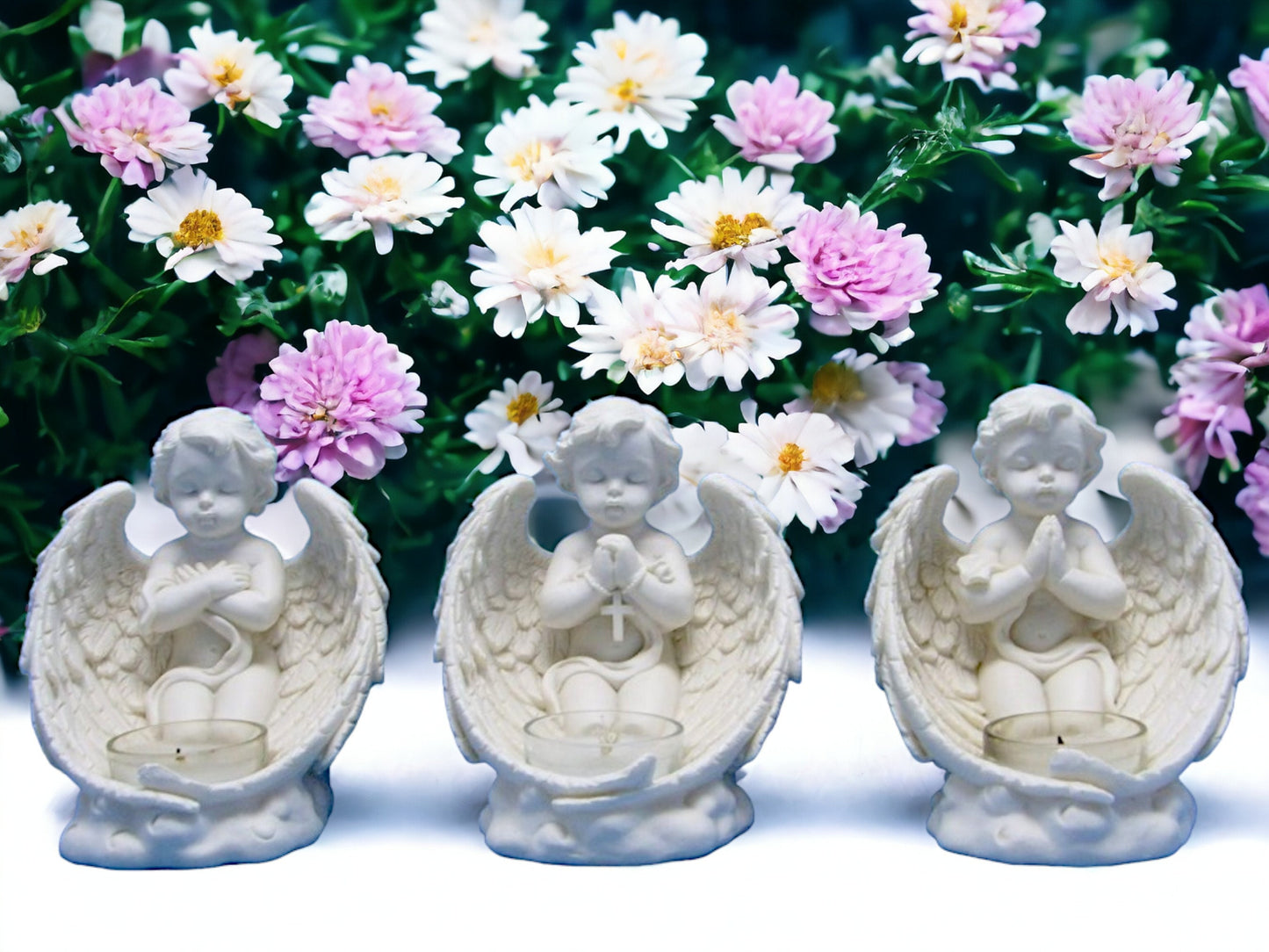 Divine Elegance Angel Cherubs Trio - Resin Crafted Candle Holders for Serene Home Decor, Spiritual Ambiance, and Thoughtful Gifting-Osiris Craftworks