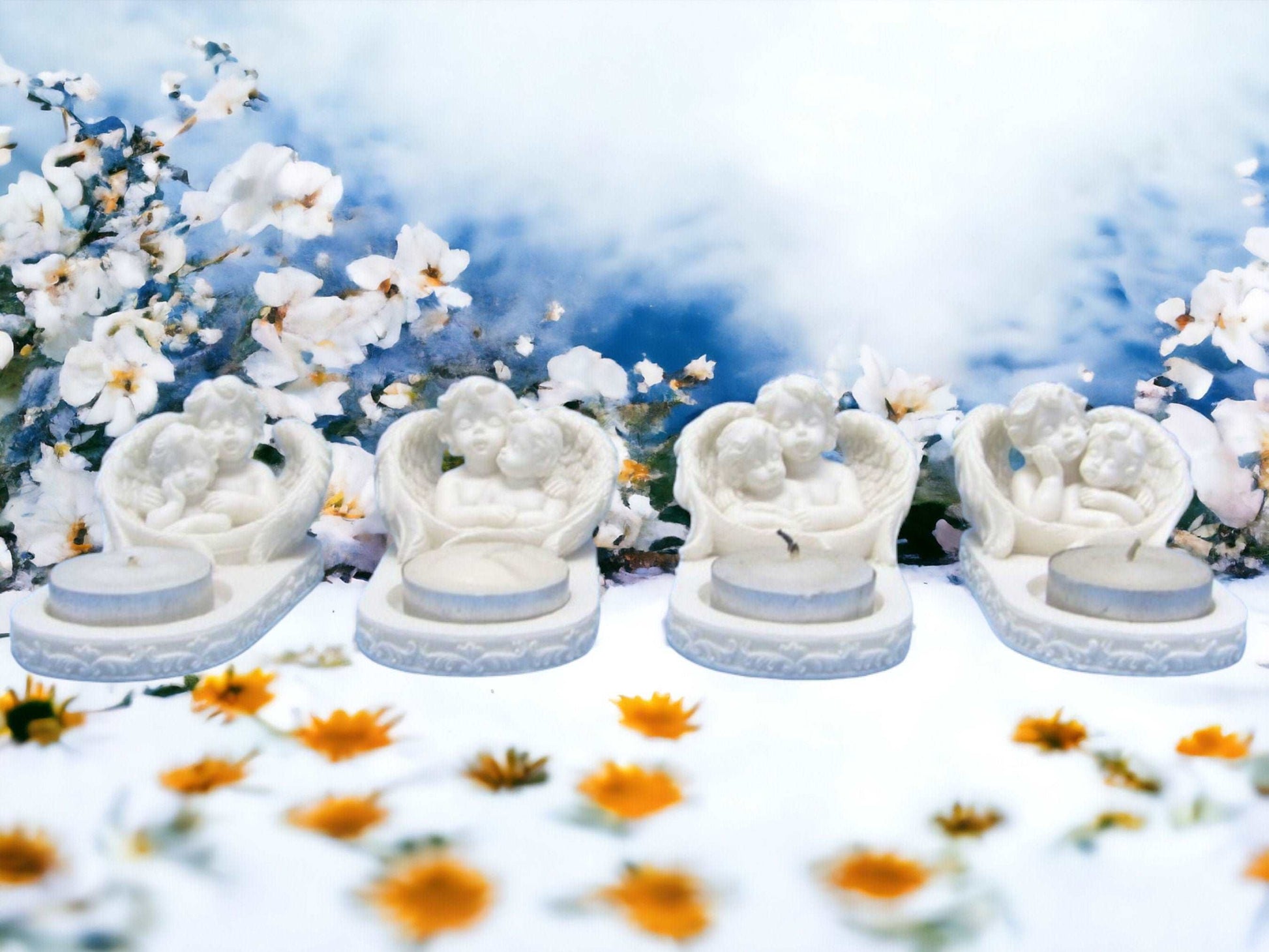 Angelic Cherubs Resin Candle Holder Set - 4 Piece Cherubic Ensemble - Serene Decor and Illumination for Home-Osiris Craftworks