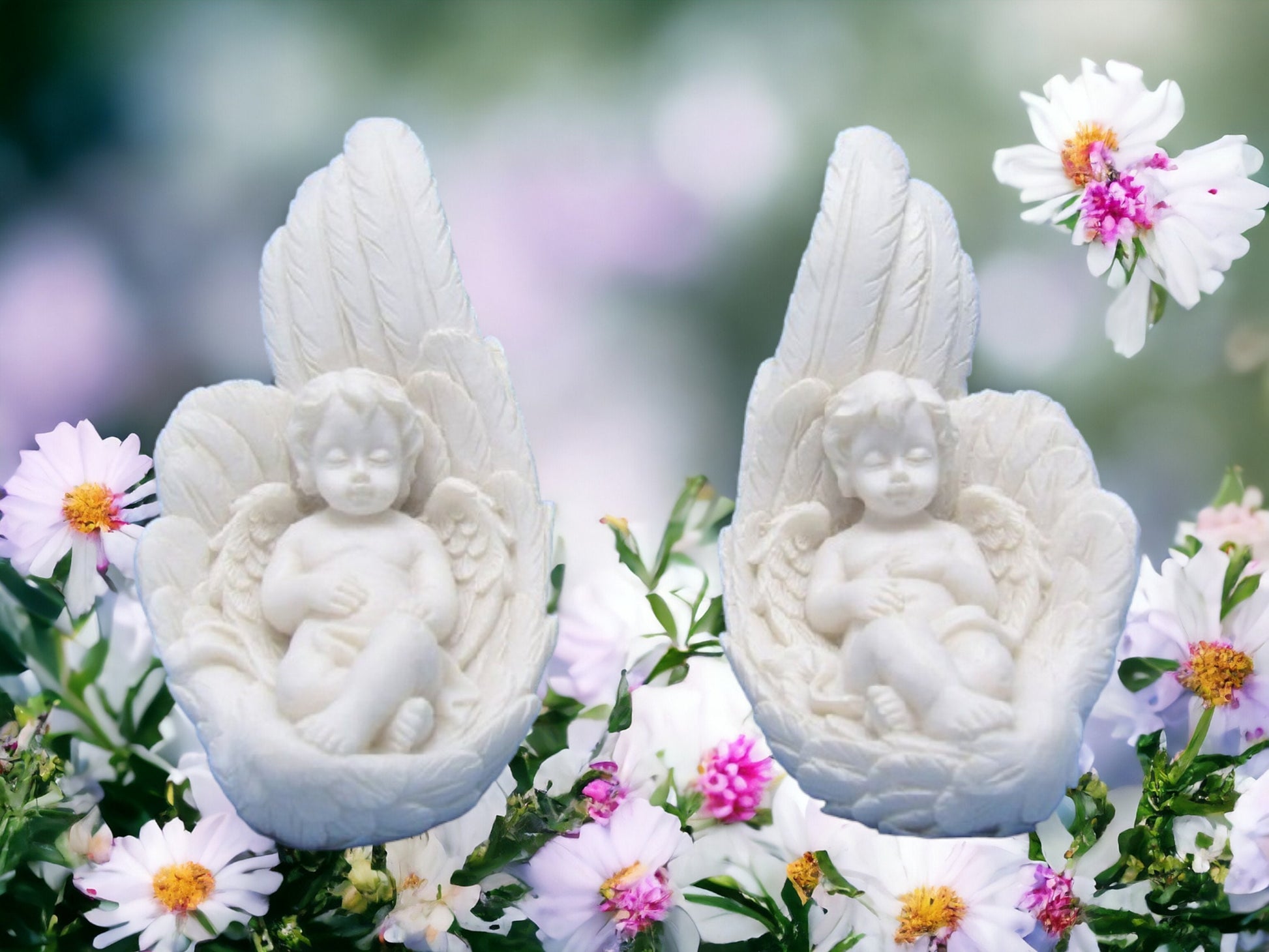 Slumbering Seraphs - Pair of Resin Cherub Figurines, Angelic Resin Decor, Tranquil Nursery Embellishments, Heavenly Statuettes-Osiris Craftworks