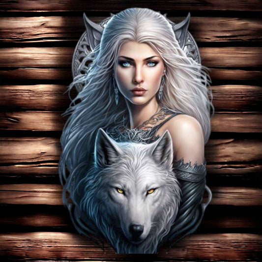 Arctic Wolf Spirit and Ice Queen Metal Wall Sign - Enchanting Northern Mythology Art, Silver-Toned Fantasy Home Decor-Osiris Craftworks