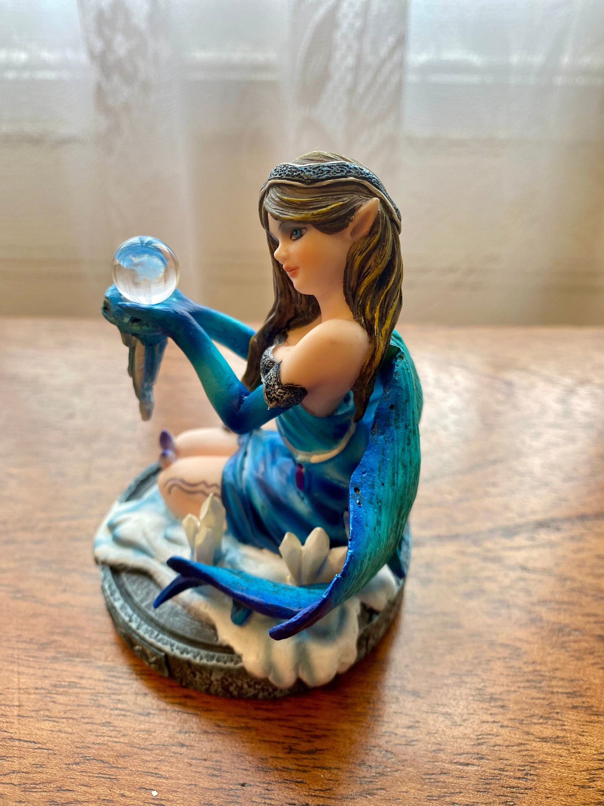 Enchanting Aquarius Zodiac Fairy Figurine – Mystical Resin Fairy with Crystal Ball, Astrological Birth Sign Ornament, Magical Home Decor-Osiris Craftworks