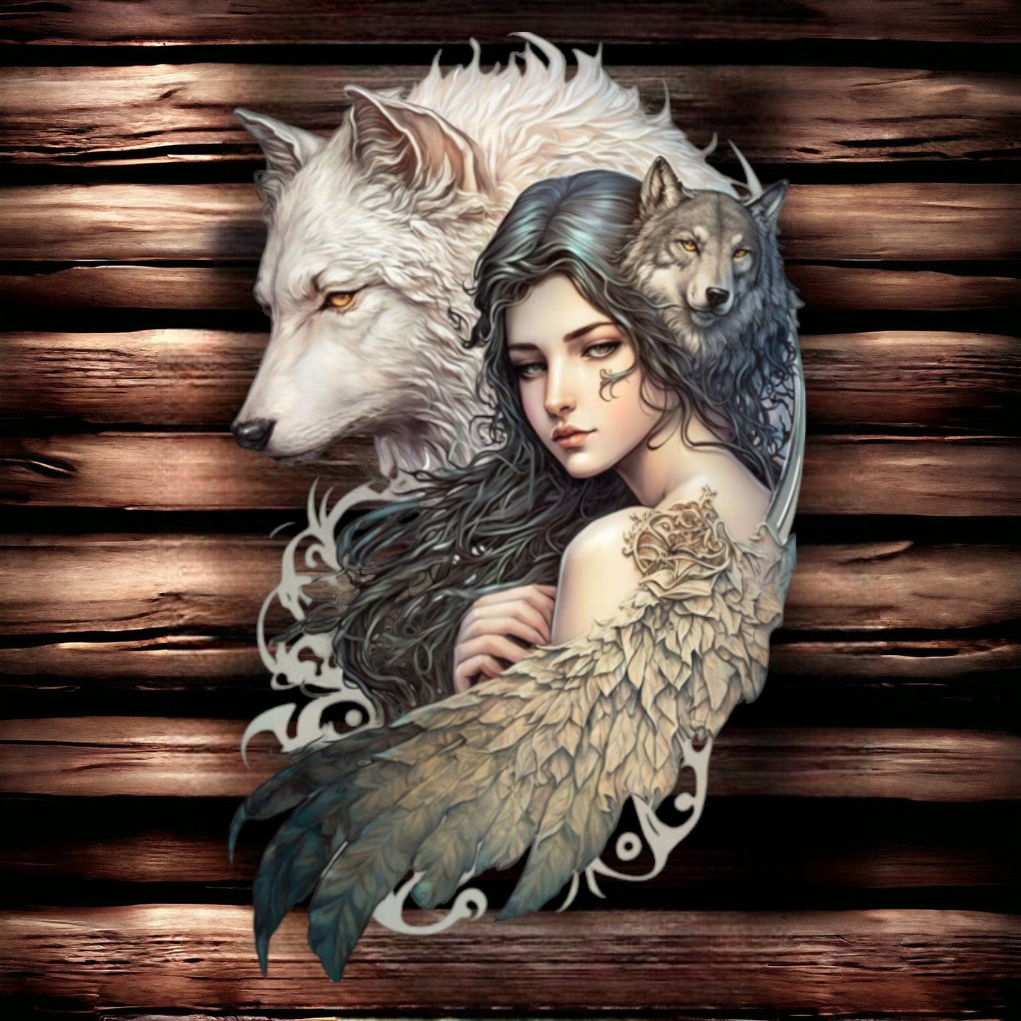 Mystic Wolf Spirit Metal Wall Sign - Enchanting Woman and Wolves Art - Elegant Fantasy Decor - Nature Inspired Gift-Osiris Craftworks