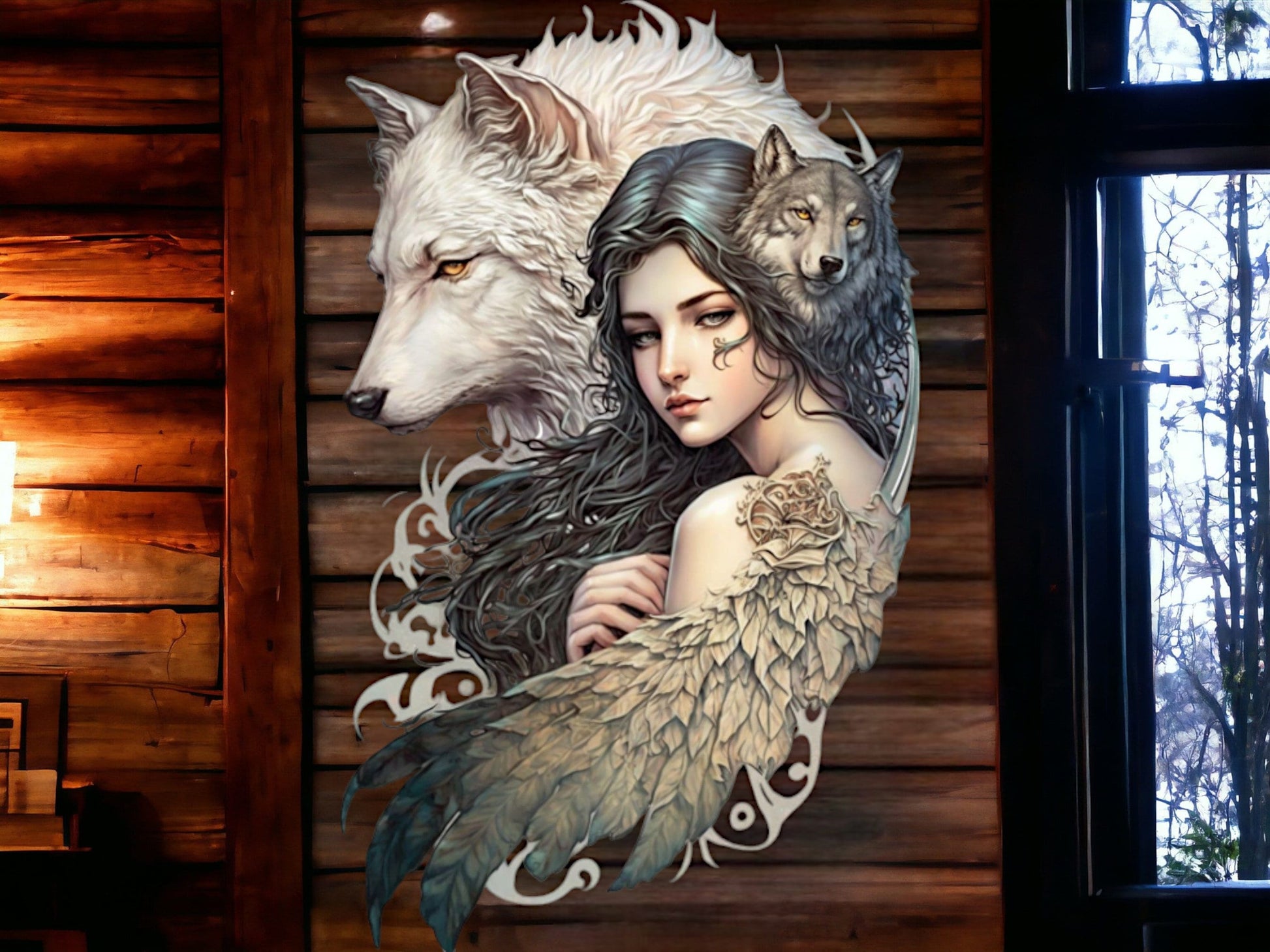 Mystic Wolf Spirit Metal Wall Sign - Enchanting Woman and Wolves Art - Elegant Fantasy Decor - Nature Inspired Gift-Osiris Craftworks