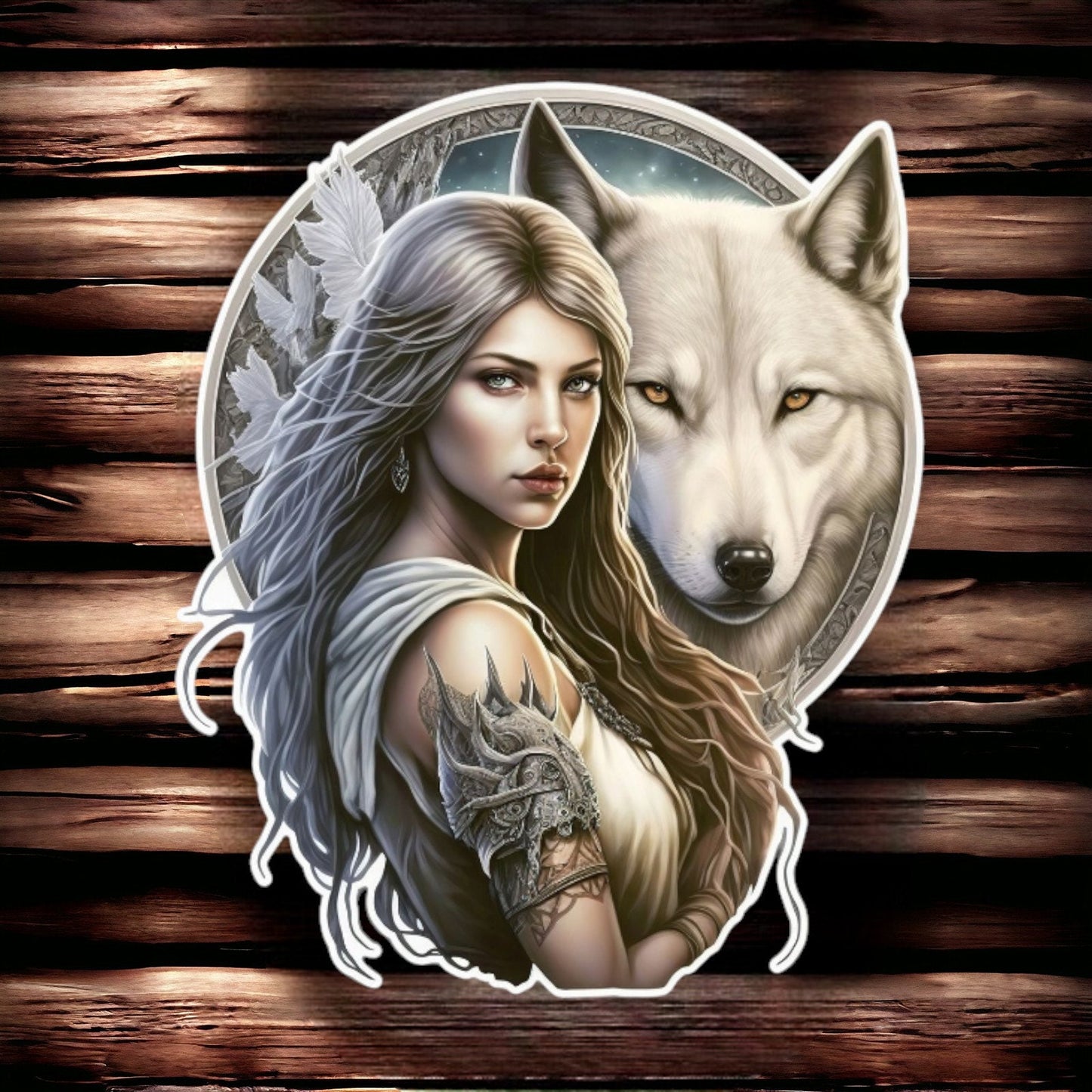 Enchanting Wolf & Warrior Woman Wall Art - Mystical White Wolf Guardian Decor - Ethereal Female Spirit Metal Wall Sign - Fantasy Home Decor-Osiris Craftworks