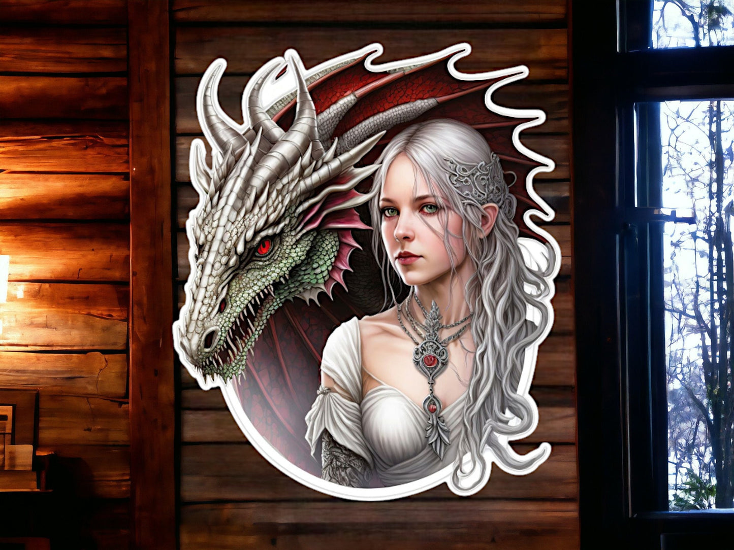 Enchanting Dragon Guardian & Elven Maiden Metal Wall Art – Mystical Fantasy Decor, Majestic Dragon Collectible, Enchanted Realm Home Accent