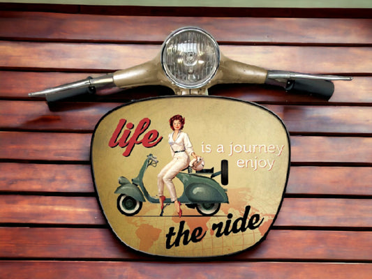 Inspirational Scooter Wall Art - Vintage Vespa Style Decor Headlight, Motivational Life Quote Home Accent