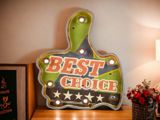 Retro 'Best Choice' Thumbs-Up LED Sign - Vintage-Inspired Lighted Wall Decor for Home and Business-Osiris Craftworks