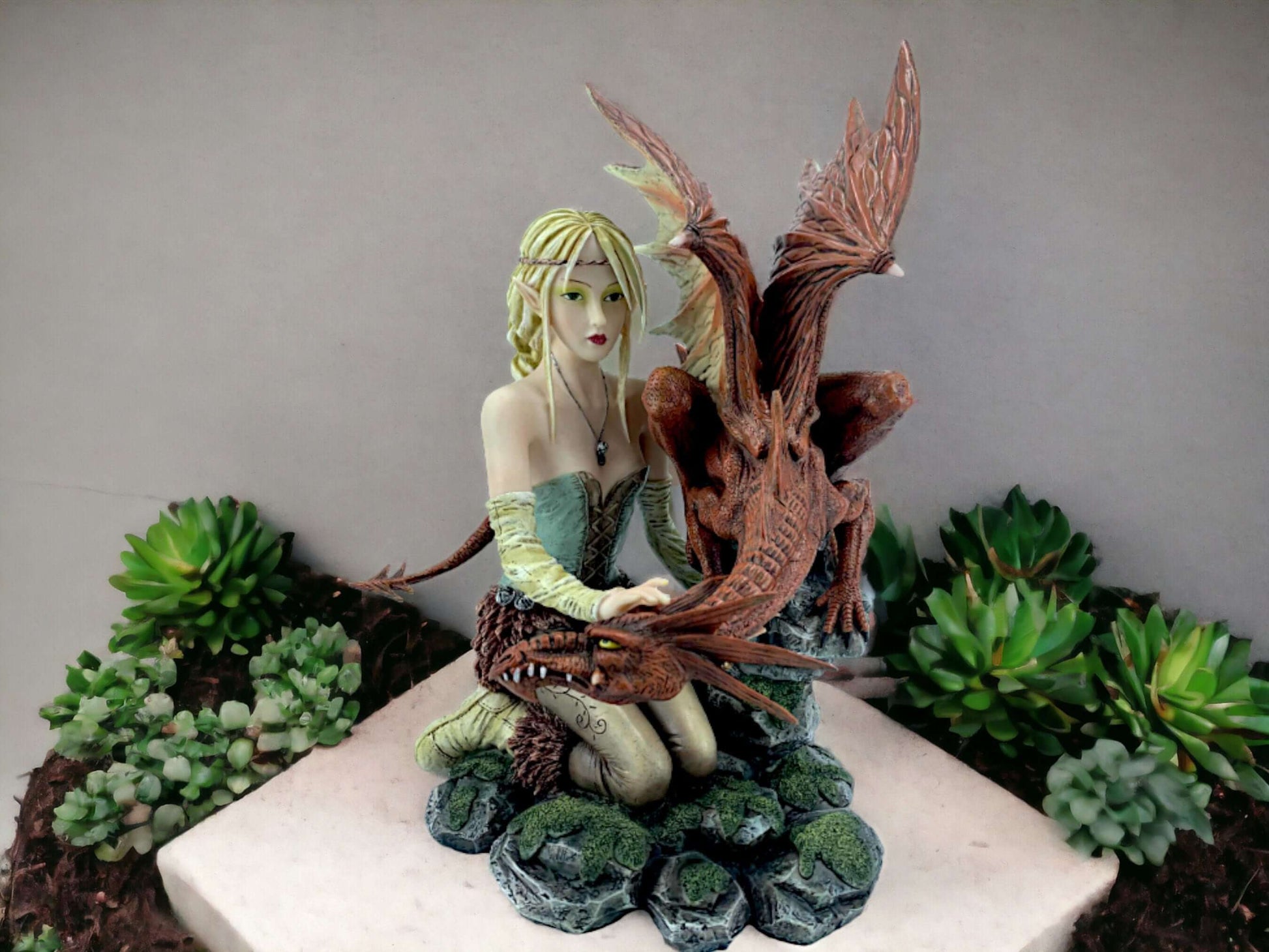 Mystic Guardian Fairy and Dragon Statue - Enchanted Forest Resin Sculpture, Fantasy Collectible Figurine, Trendy Home Accent-Osiris Craftworks