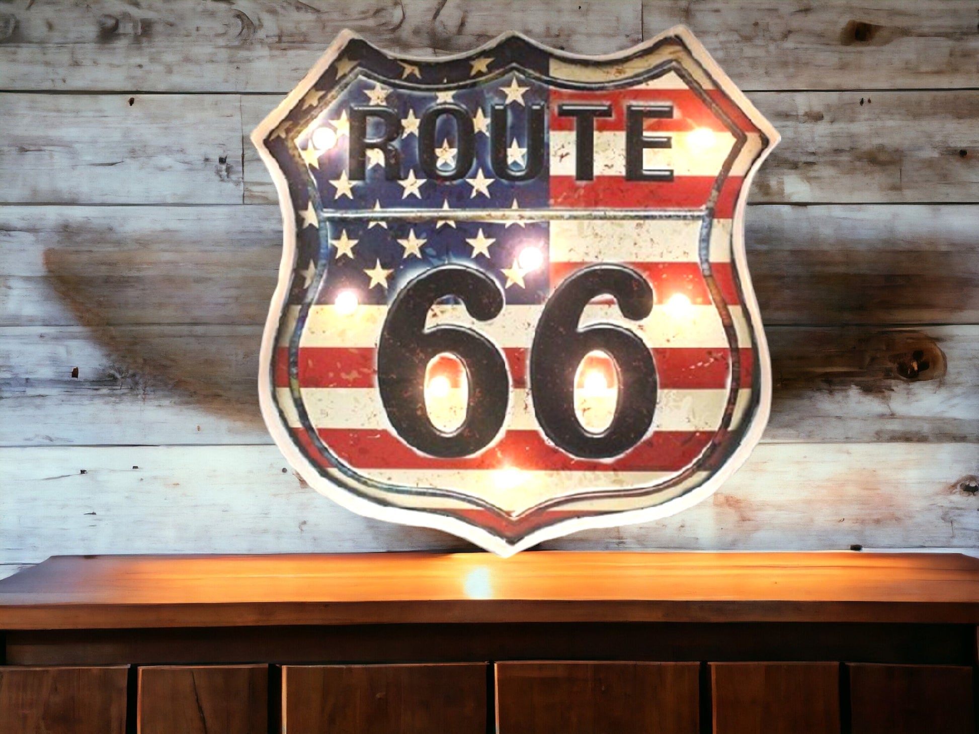 LED Patriotic Route 66 Shield USA Highway Emblem Wall Decor