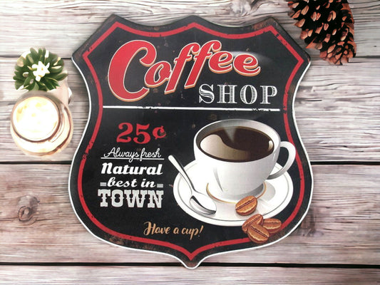 Vintage Coffee Shop Metal Wall Sign - Charming Retro Cafe Decor for Kitchen and Dining-Osiris Craftworks