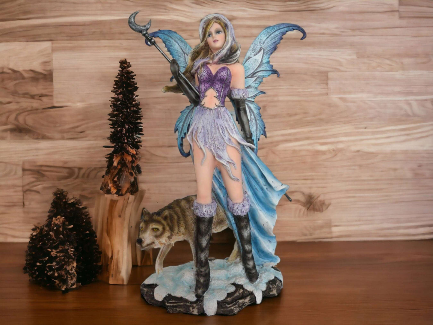 Enchanted Forest Fairy with Wolf Companion Statue - Mystical Resin Figurine for Fantasy Decor-Osiris Craftworks