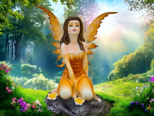 Golden Autumn Fairy Resin Figurine - Sparkling Winged Enchantress Decor, Fantasy Collector's Piece-Osiris Craftworks