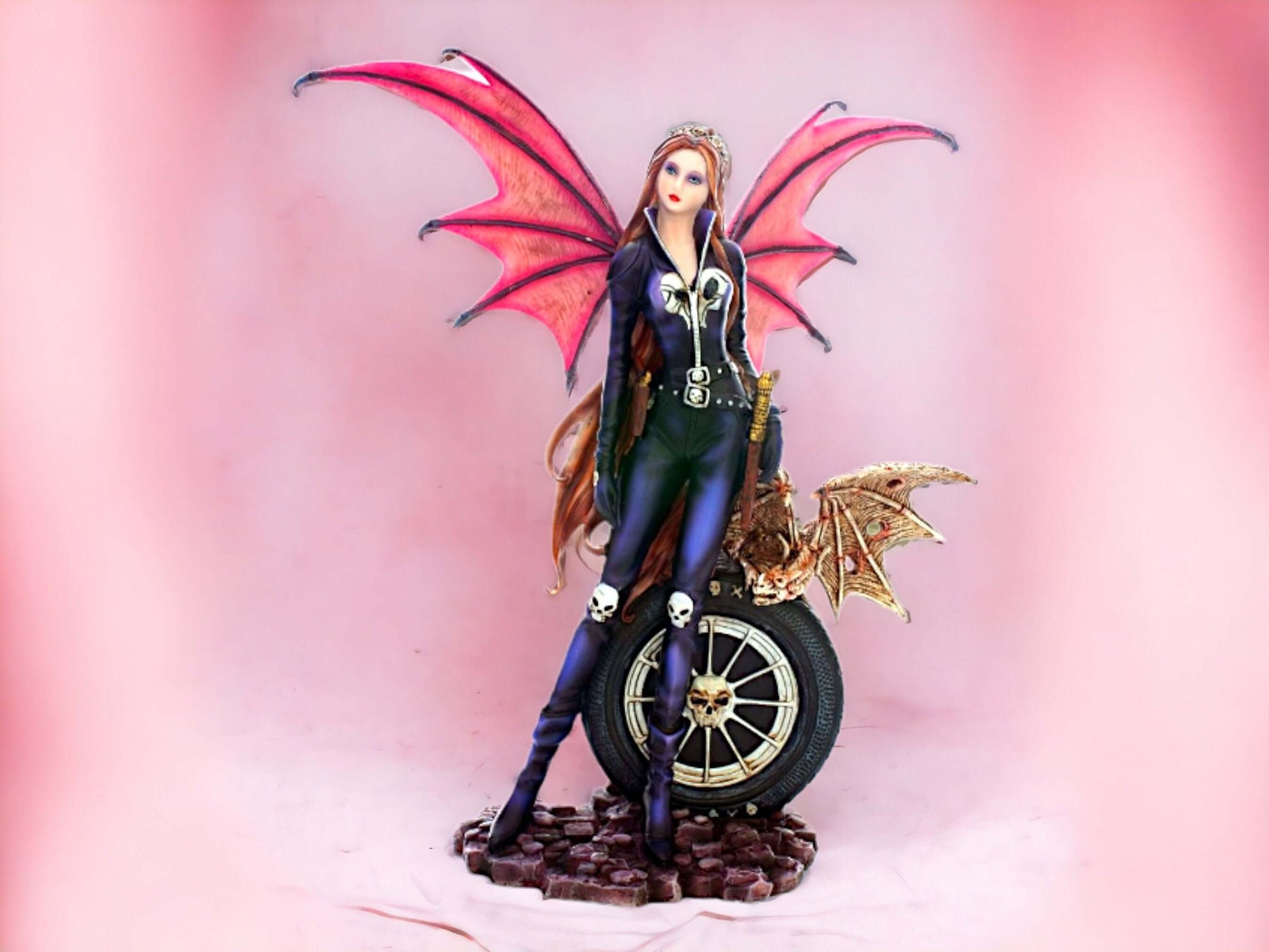 Gothic Biker Fairy Resin Figurine - Dark Fantasy Winged Sculpture, Unique Rocker Style Faerie Decor-Osiris Craftworks