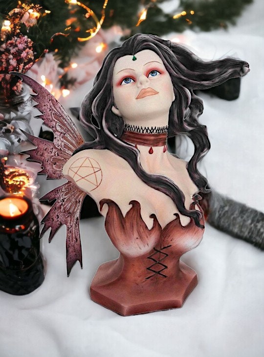 Majestic Morrigan Celtic Goddess Bust - Mythological Resin Sculpture - Enigmatic Pagan Decor - Artisan Crafted Figure