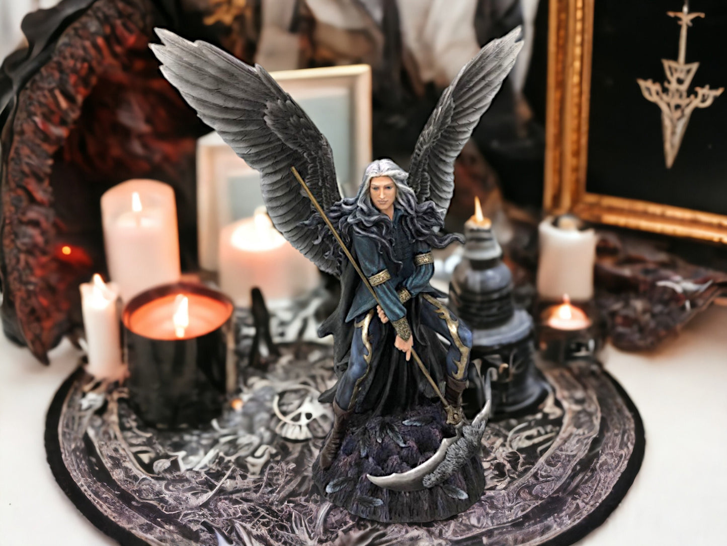 Ethereal Guardian Angel Warrior Statue - Majestic Resin Figurine with Scythe - Mythical Home Decor - Occult Collection-Osiris Craftworks