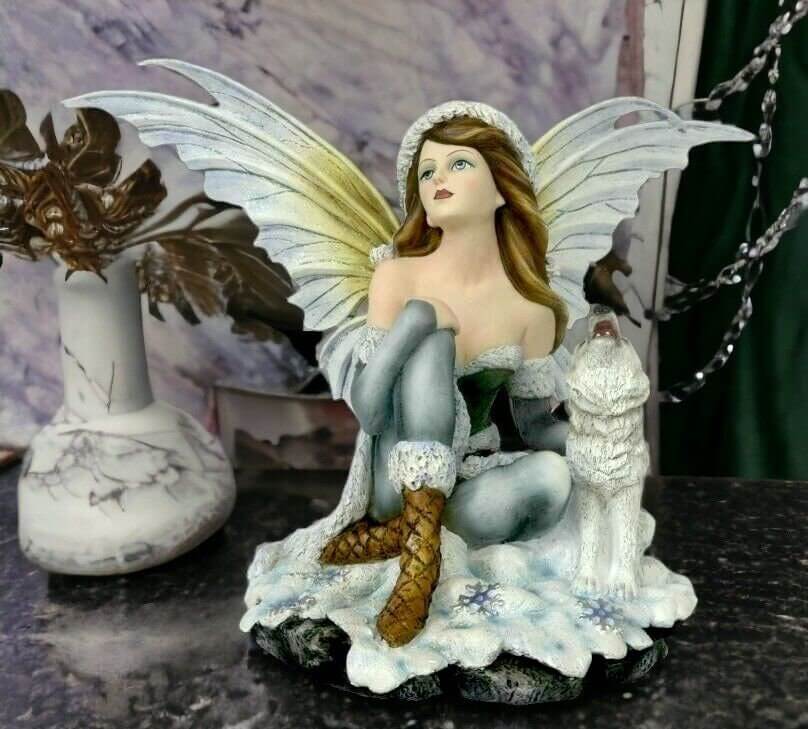 Enchanted Forest Fairy and Loyal Wolf Companion Statue, Resin Crafted Fantasy Figurine, Magical Realm Decor-Osiris Craftworks