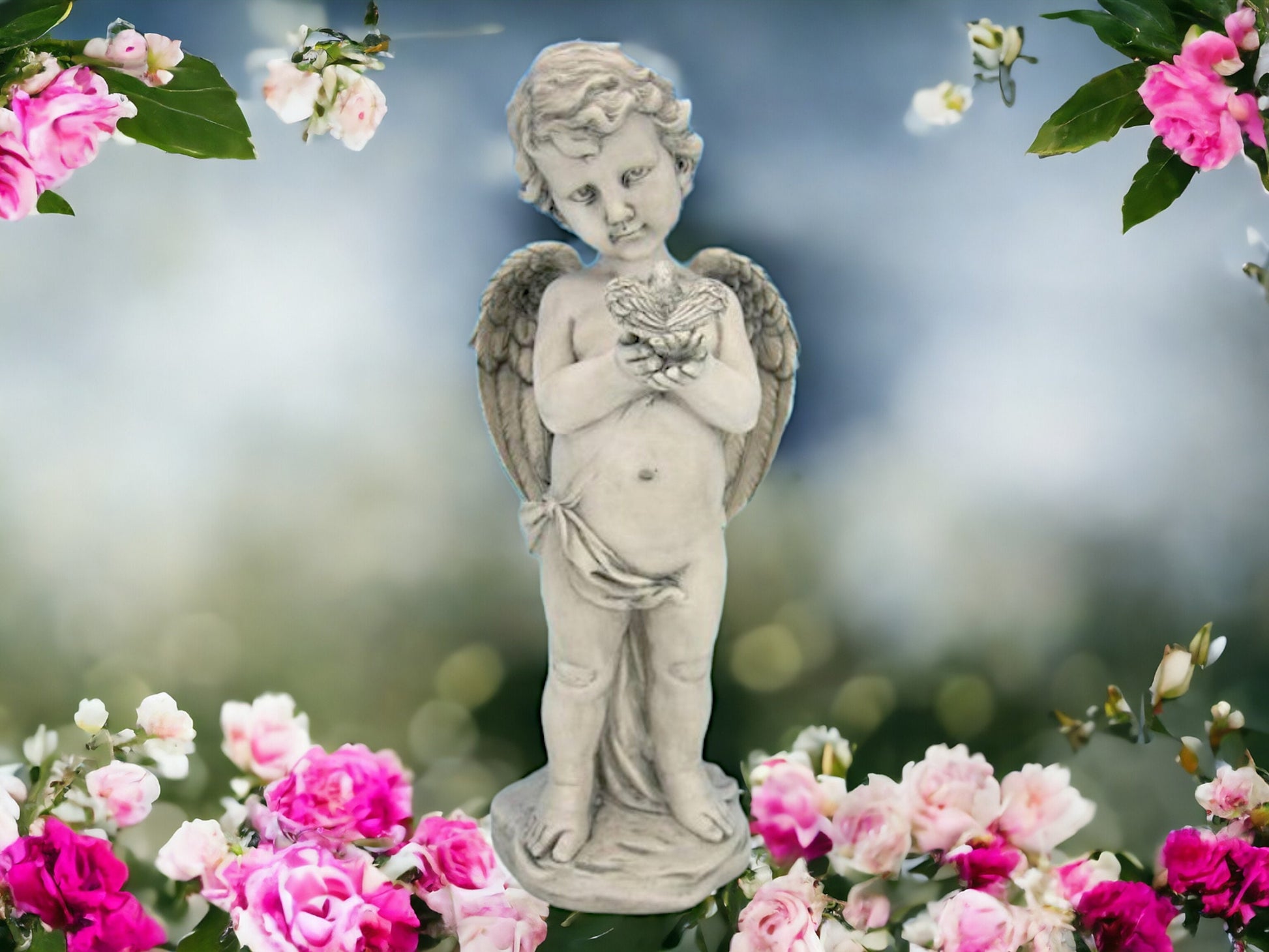 Cherubic Angel Statue with Bird - Serene Guardian Angel Figurine, Handcrafted Resin, Spiritual Home Decor, Peaceful Presence-Osiris Craftworks