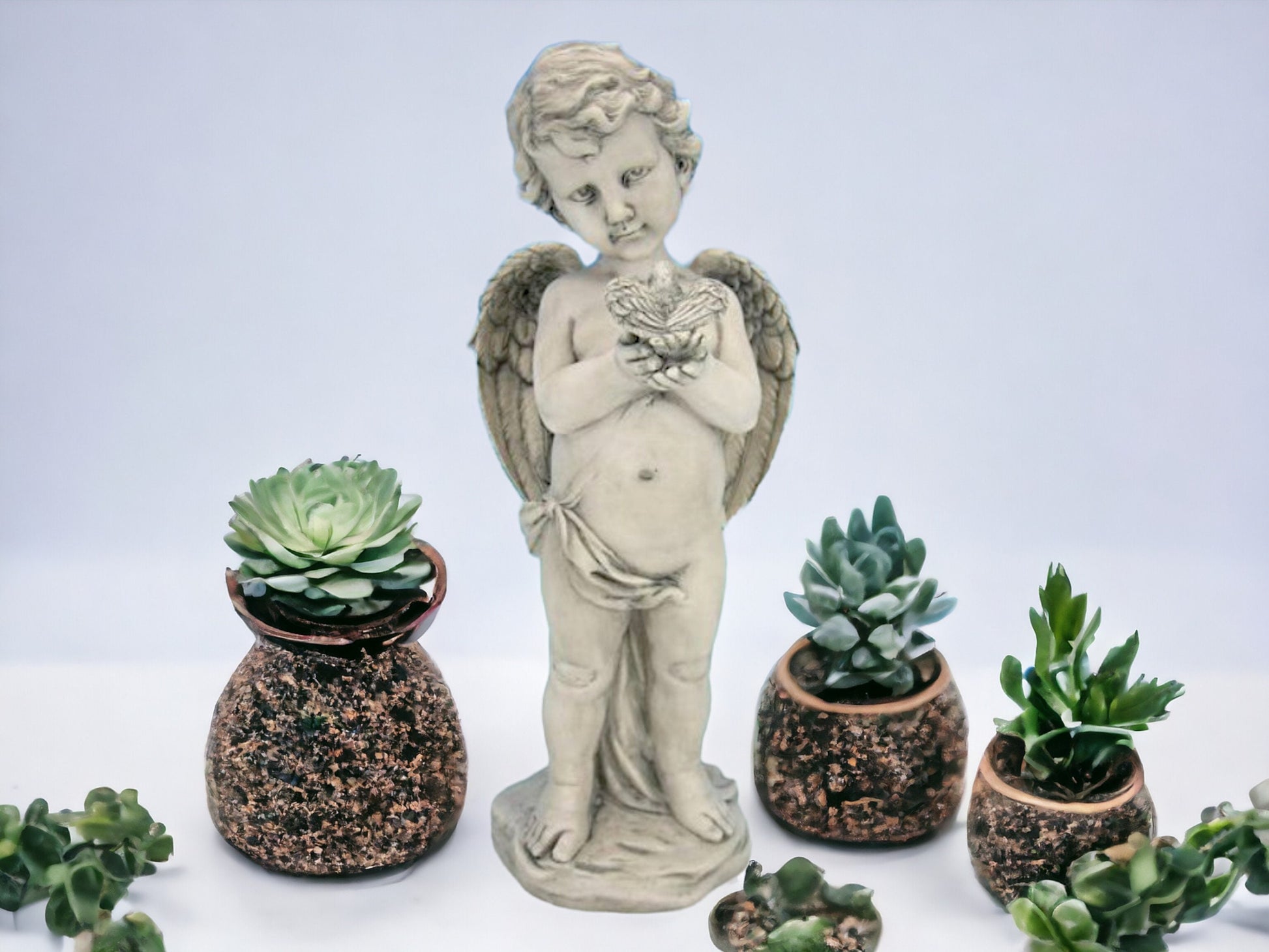 Cherubic Angel Statue with Bird - Serene Guardian Angel Figurine, Handcrafted Resin, Spiritual Home Decor, Peaceful Presence-Osiris Craftworks