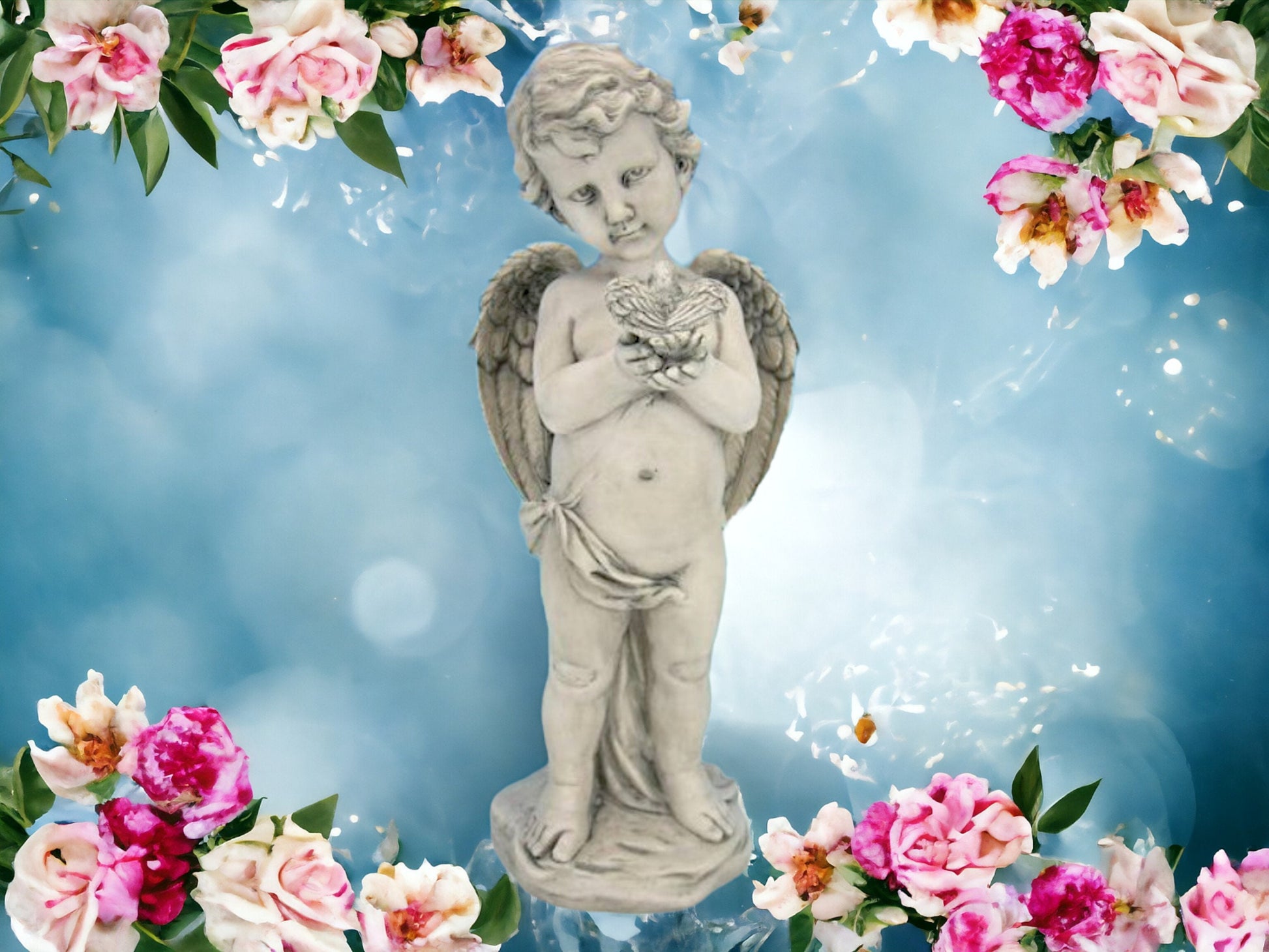 Cherubic Angel Statue with Bird - Serene Guardian Angel Figurine, Handcrafted Resin, Spiritual Home Decor, Peaceful Presence-Osiris Craftworks