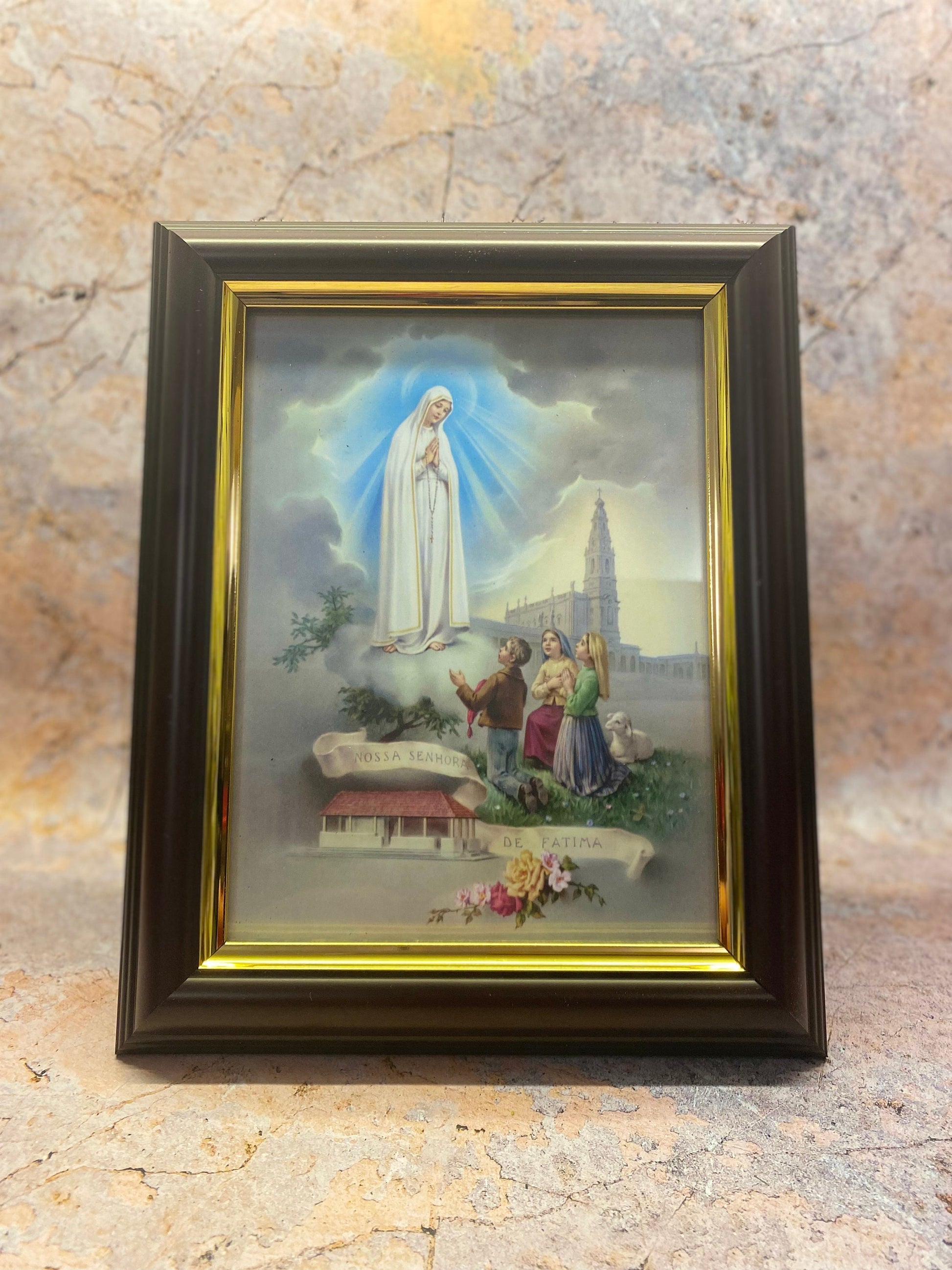 Laminated Framed Picture Blessed Virgin Mary Our Lady of Fatima Christianity Religious Wall Decor or Freestanding-Osiris Craftworks