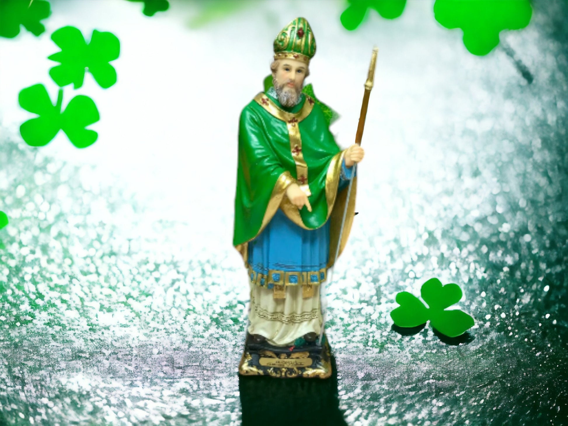 Enchanting Saint Patrick Irish Figurine - Exquisite Resin Catholic Statue for Faithful Devotion-Osiris Craftworks