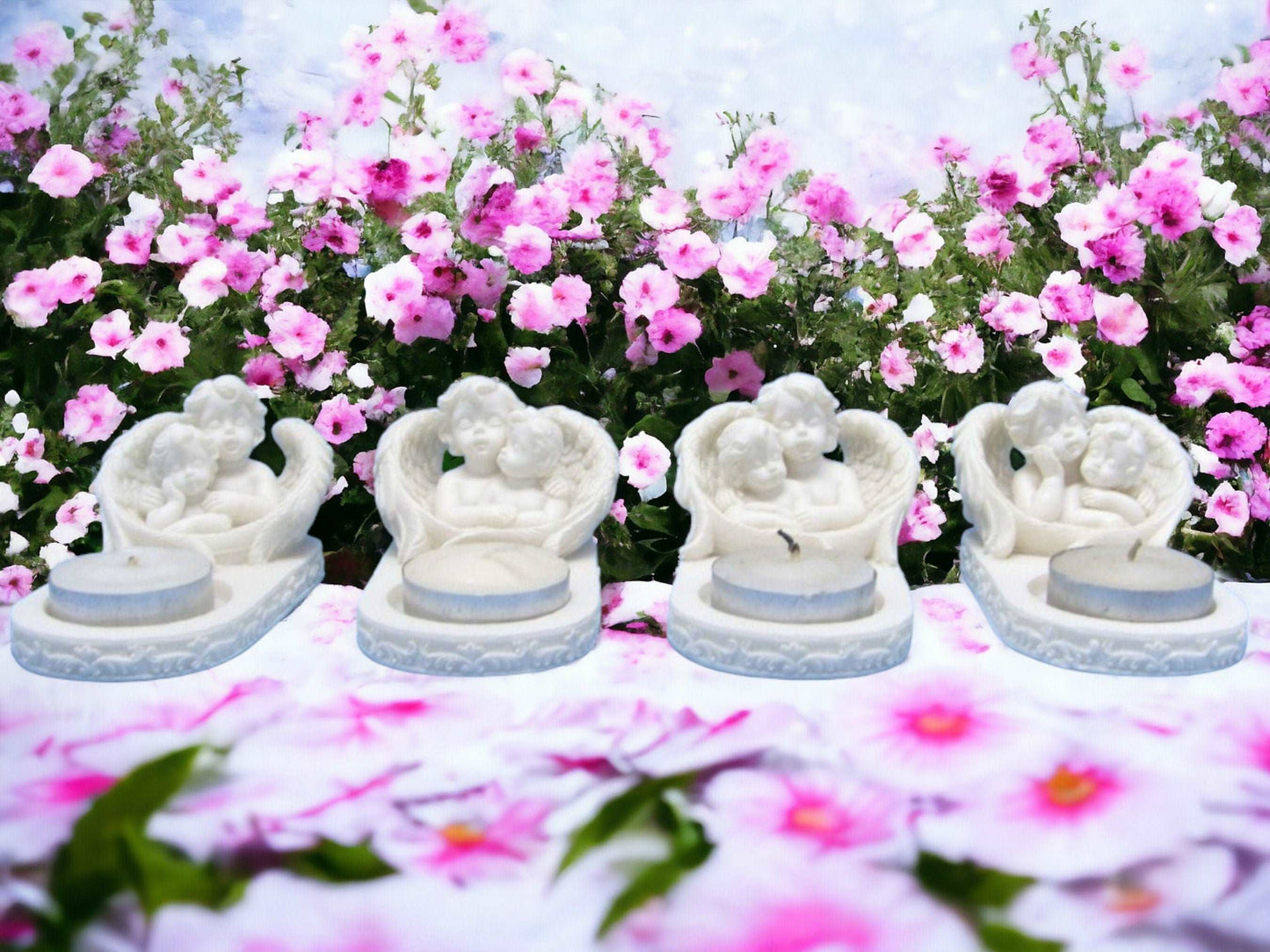 Angelic Cherubs Resin Candle Holder Set - 4 Piece Cherubic Ensemble - Serene Decor and Illumination for Home-Osiris Craftworks