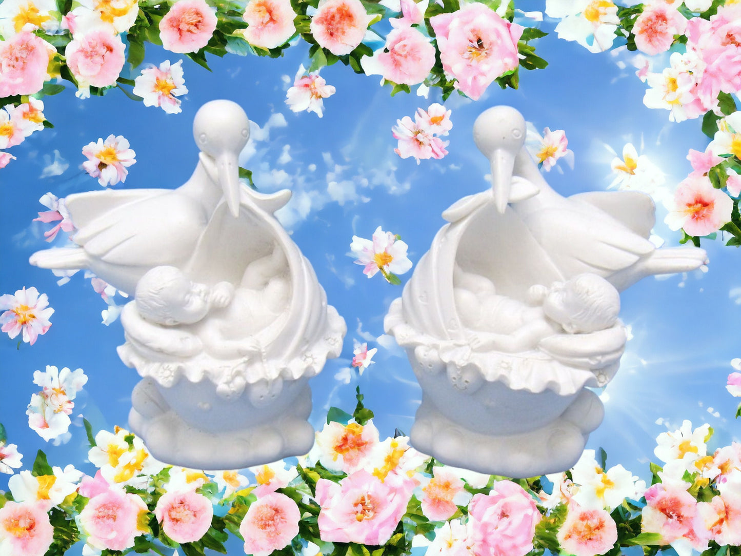 Statuettes de couple de cigognes et de nouveau-nés – Figurines de célébration de la nouvelle vie en résine, charmant cadeau de baby shower, sculptures de décoration de chambre d'enfant