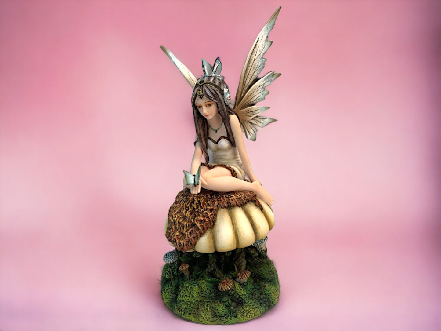 Whimsical Woodland Fairy Statue on Toadstool - Enchanted Forest Resin Figurine, Nature-Inspired Decor-Osiris Craftworks