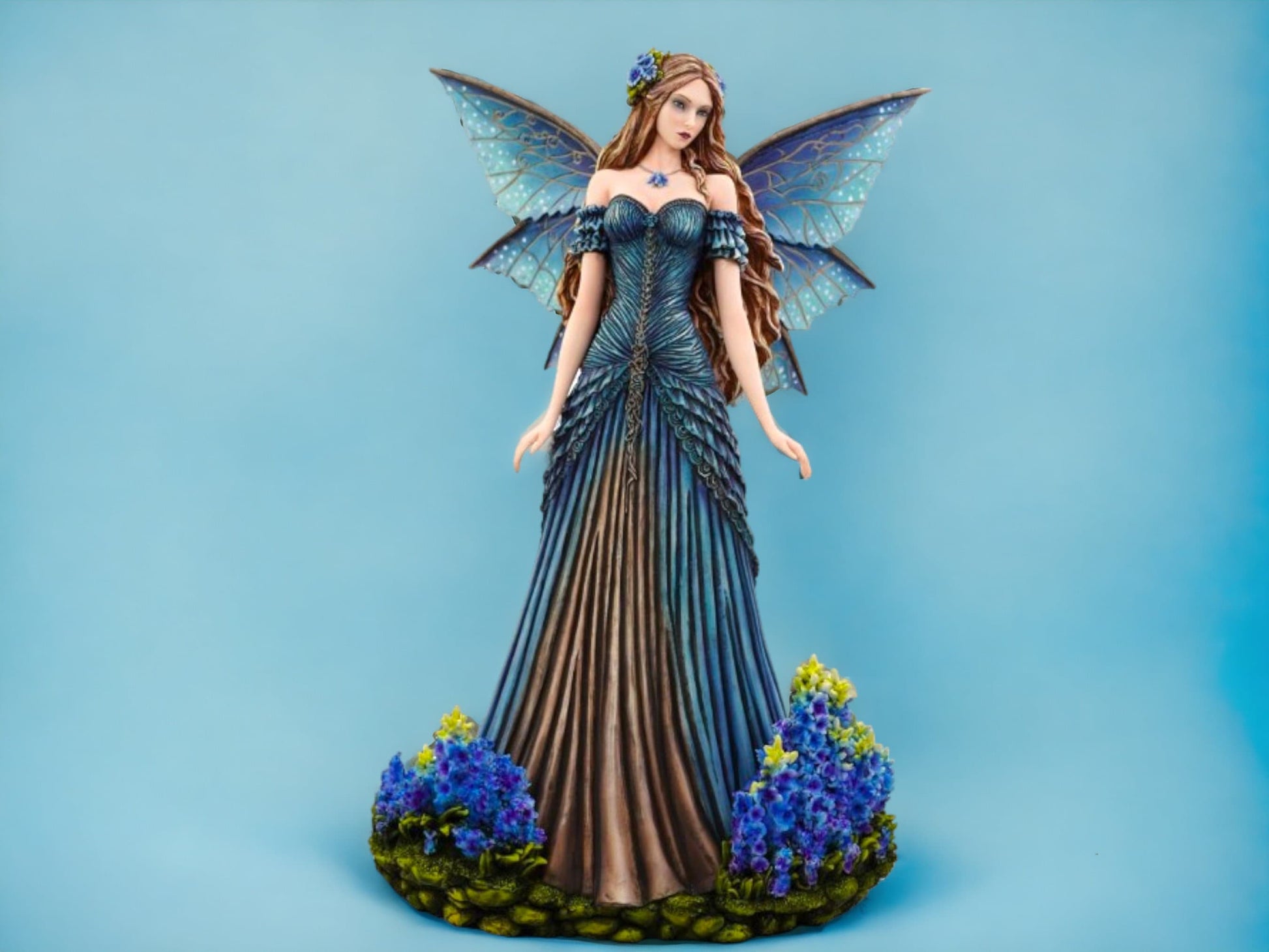 Royal Azure Enchantment - Elegant Resin Fairy Statue with Iridescent Wings, Majestic Garden Fairy Collectible, Enchanted Forest Decor-Osiris Craftworks