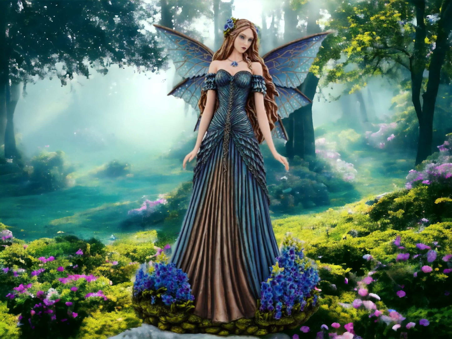 Royal Azure Enchantment - Elegant Resin Fairy Statue with Iridescent Wings, Majestic Garden Fairy Collectible, Enchanted Forest Decor-Osiris Craftworks