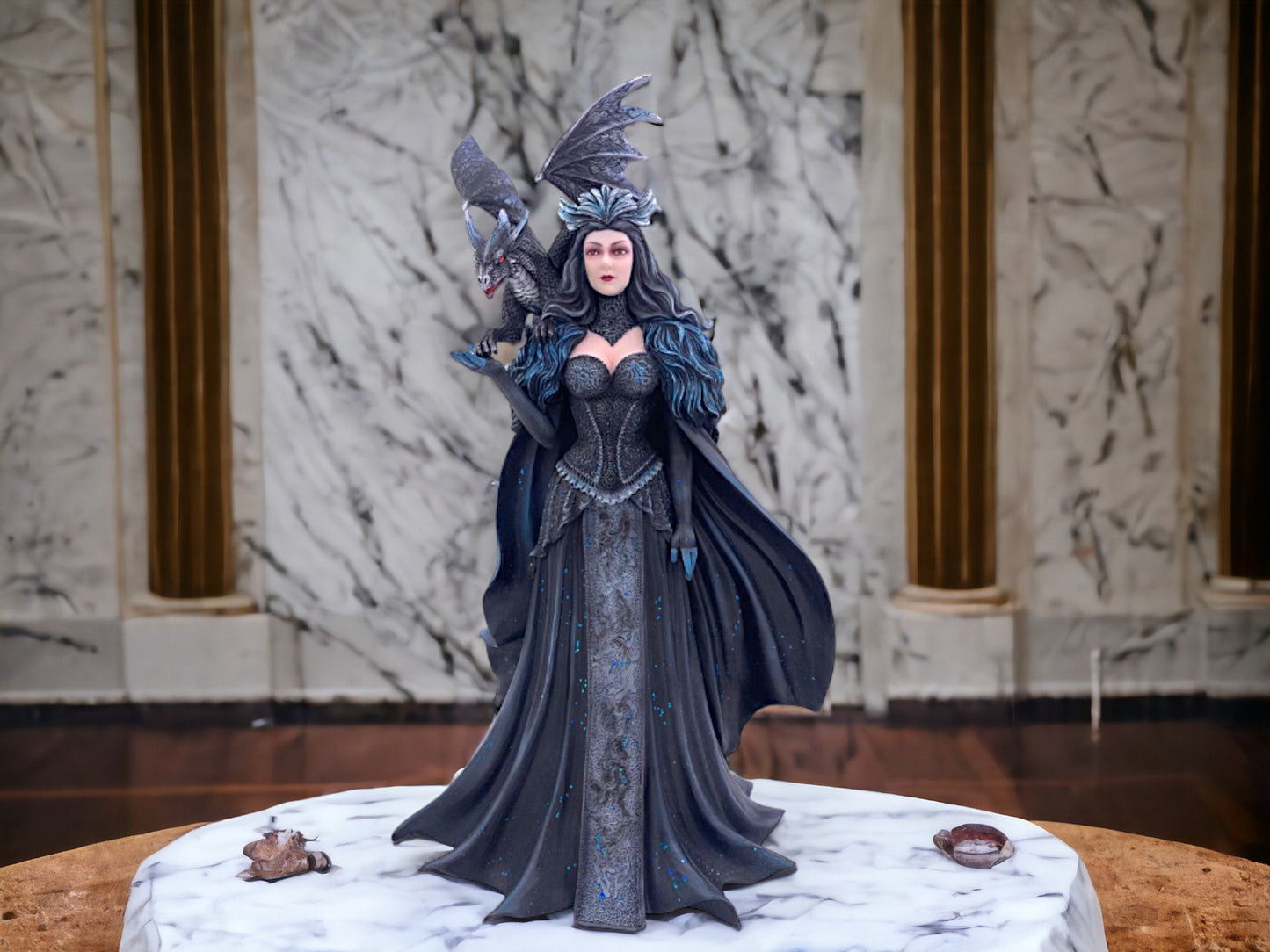 Enchanting Gothic Fairy and Majestic Dragon Statue, Fantasy Enthusiast Collectible Figurine, Mythical Centerpiece, Elegant Dark Sorceress-Osiris Craftworks