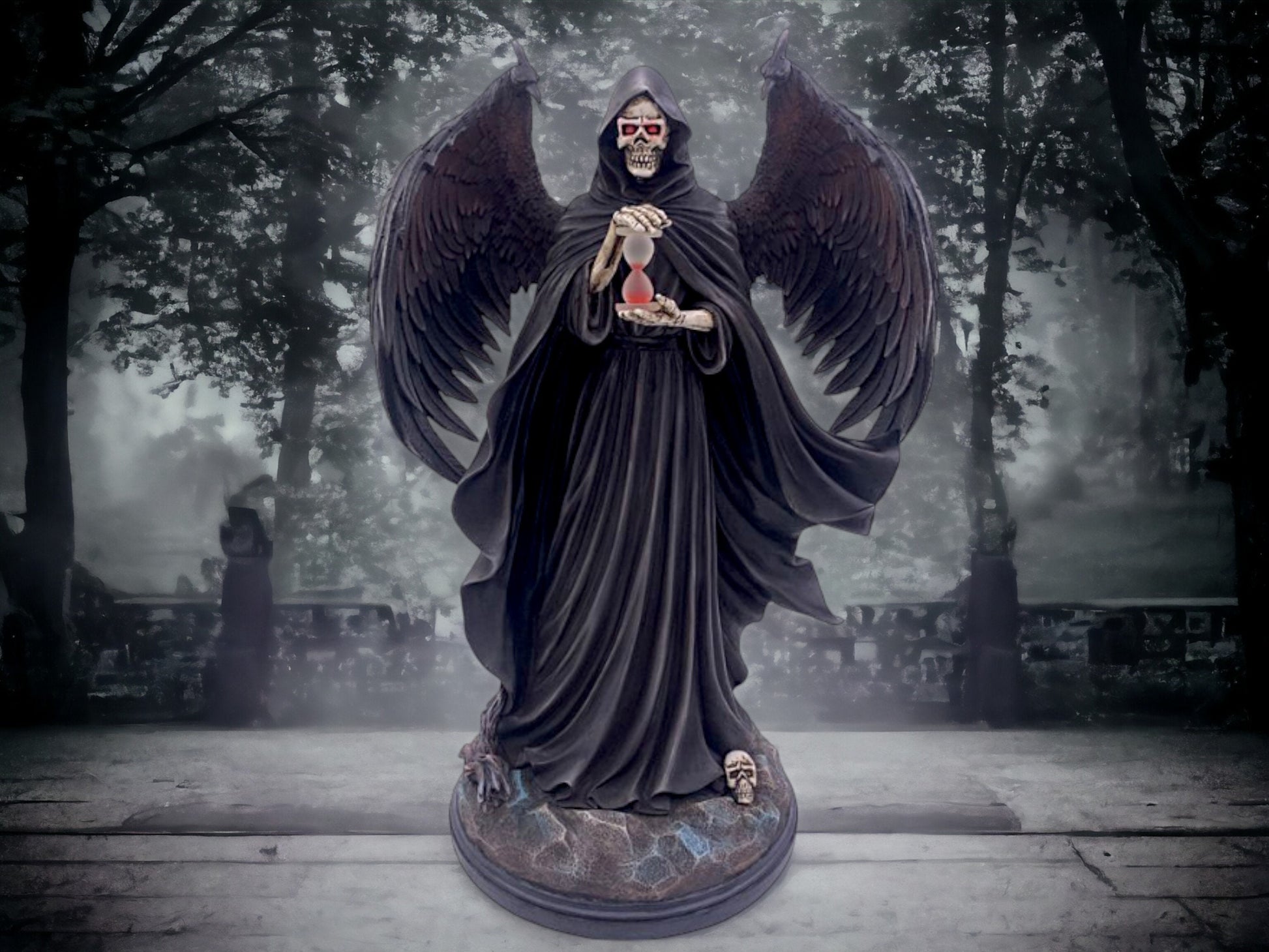 Ominous Angel of Death Statue - Spectral Reaper with Wings - Gothic Art Figure - Mysterious Dark Decor - Supernatural Guardian Sculpture-Osiris Craftworks