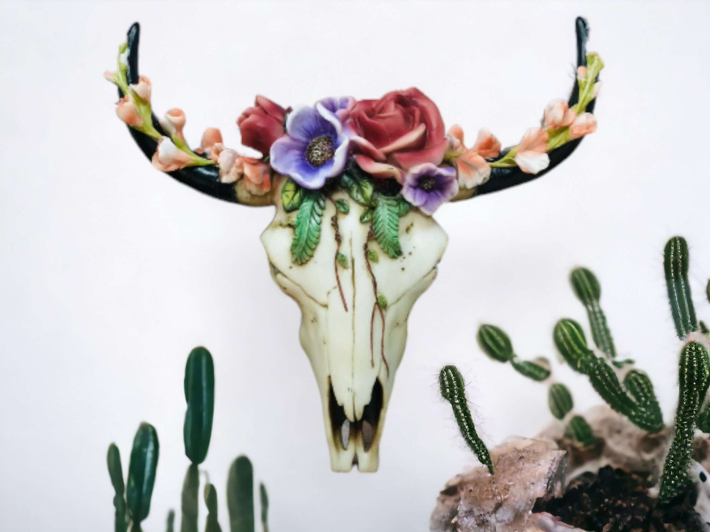 Floral Cow Skull Wall Decor | Cold Cast Resin | Bohemian Wall Art | Rustic Flower Crown Skull | Unique Home Accent | Boho Chic Gift-Osiris Craftworks