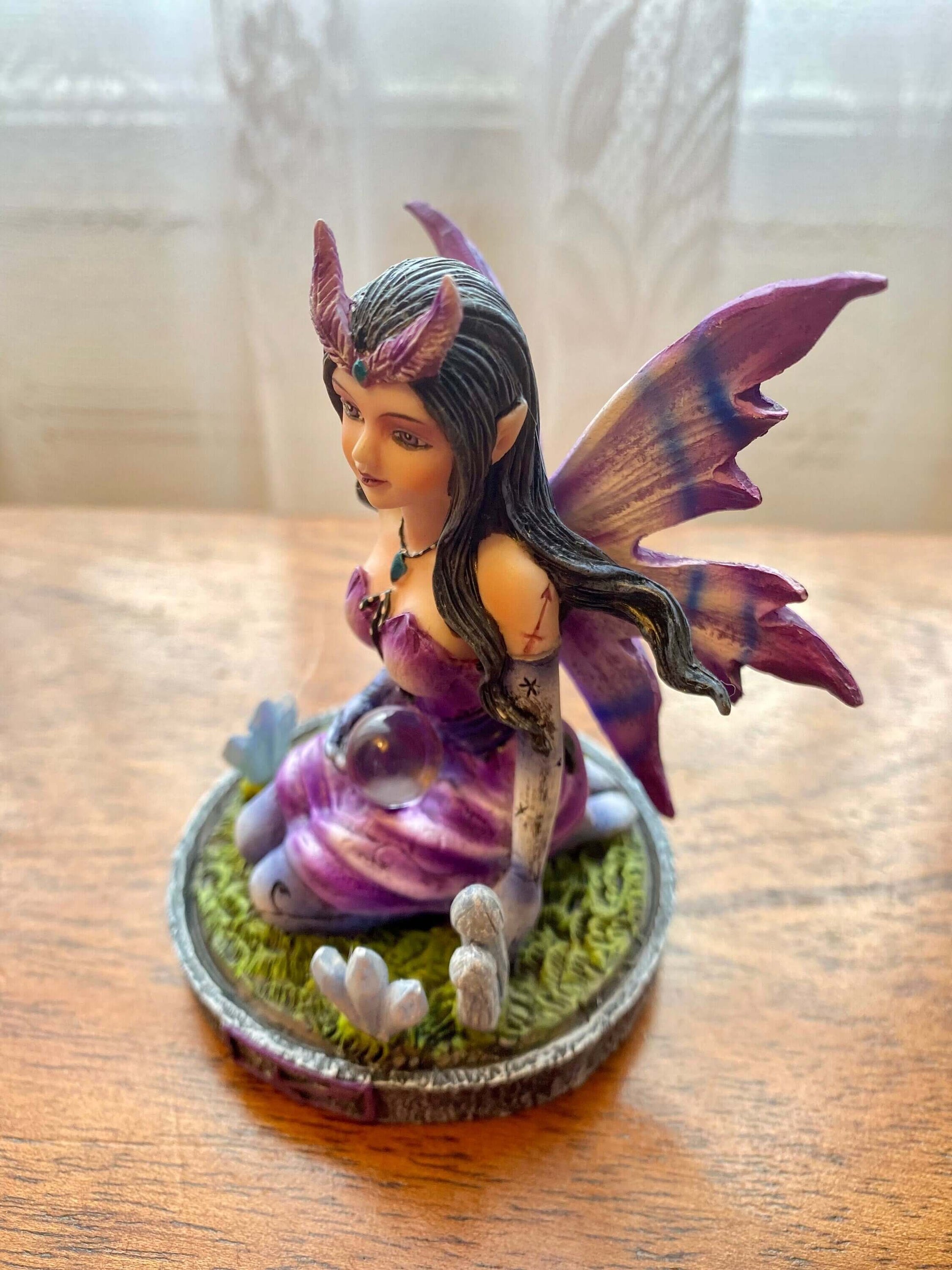 Enchanted Sagittarius Zodiac Fairy Statue - Mystical Purple Winged Fairy Figurine with Crystal Orb, Handcrafted Resin Decor, 9.5cm-Osiris Craftworks