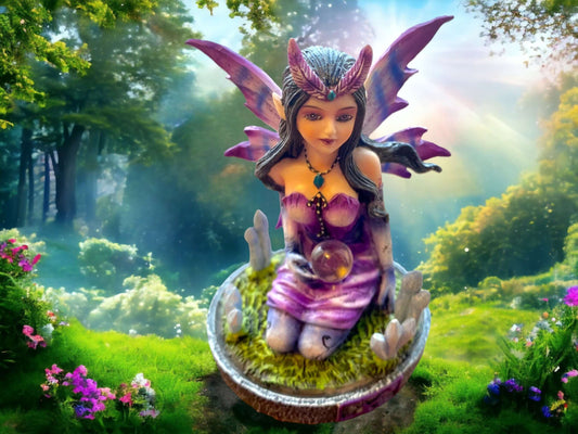 Enchanted Sagittarius Zodiac Fairy Statue - Mystical Purple Winged Fairy Figurine with Crystal Orb, Handcrafted Resin Decor, 9.5cm-Osiris Craftworks