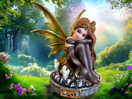 Capricorn Enchantment Fairy Figurine – Mystical Earthy Resin Fairy with Crystals, Zodiac-Inspired Collectible, Handcrafted Magical Decor-Osiris Craftworks