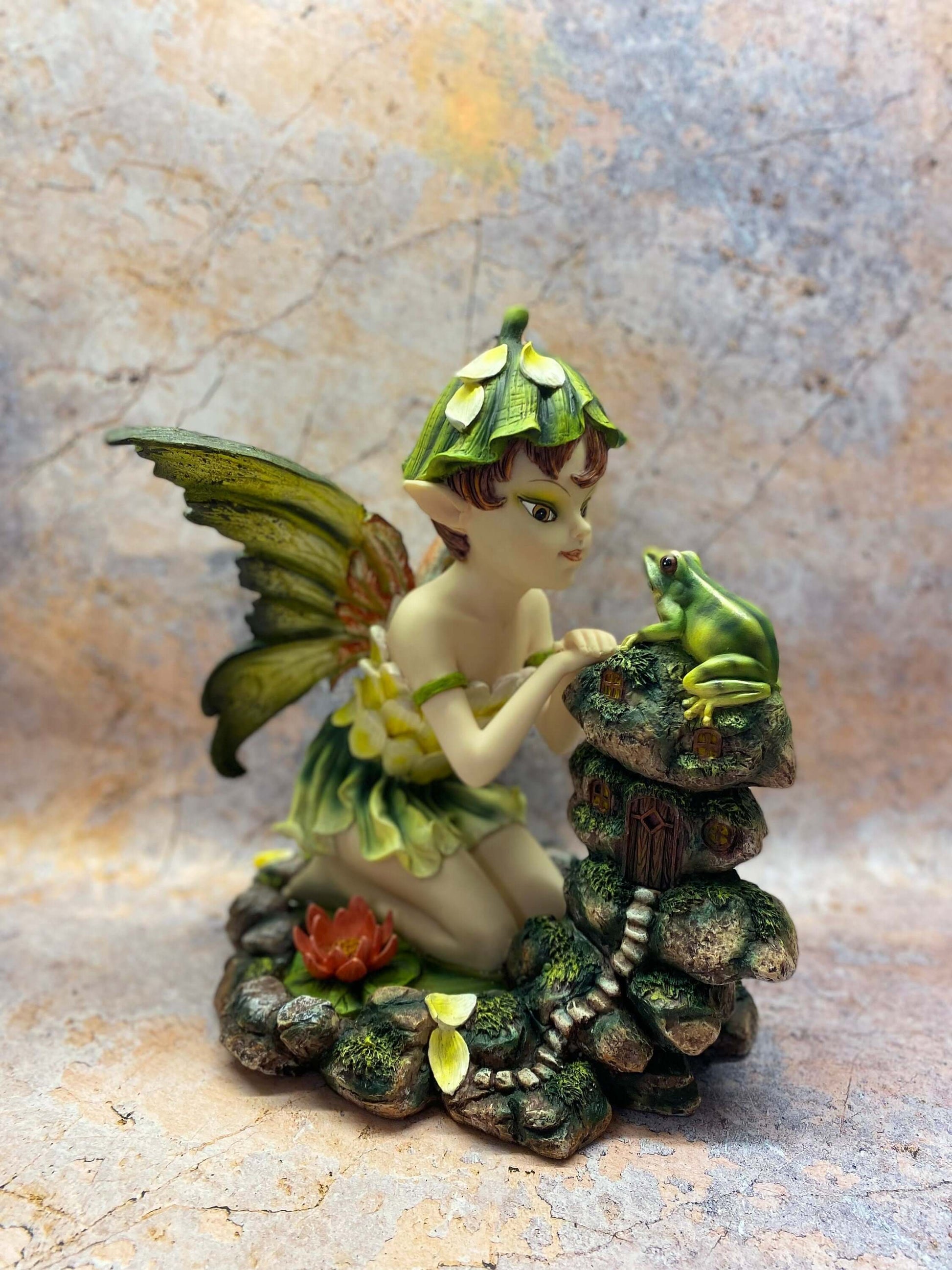 Enchanted Woodland Fairy and Frog Companion Figurine - Whimsical Resin Statue, Nature-Inspired Fantasy Decor, Collectible Fairy Sculpture-Osiris Craftworks