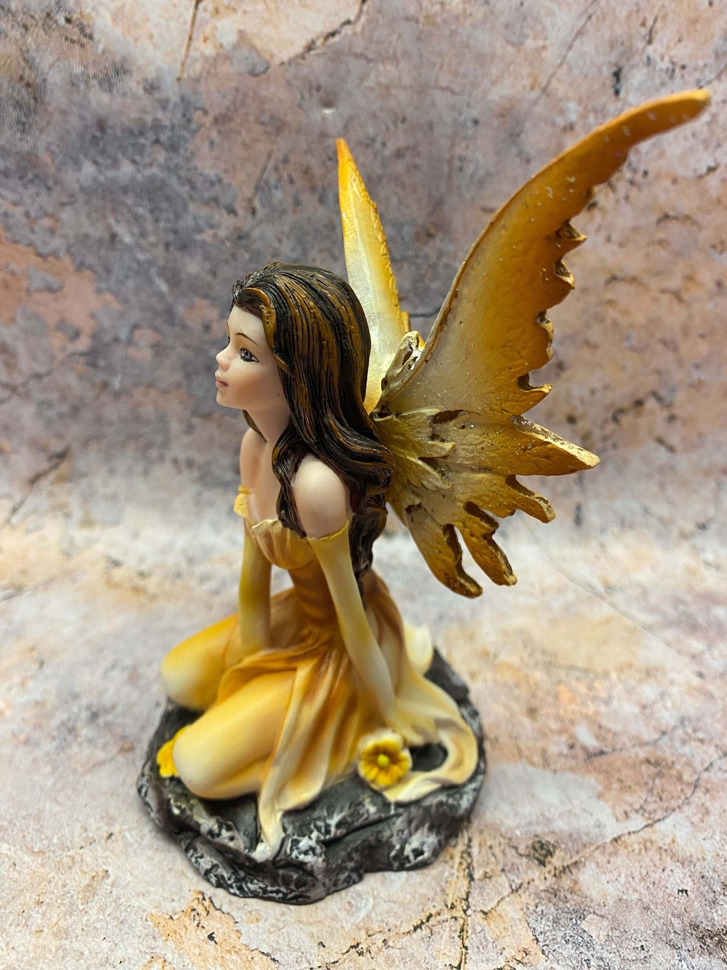 Golden Autumn Fairy Resin Figurine - Sparkling Winged Enchantress Decor, Fantasy Collector's Piece-Osiris Craftworks